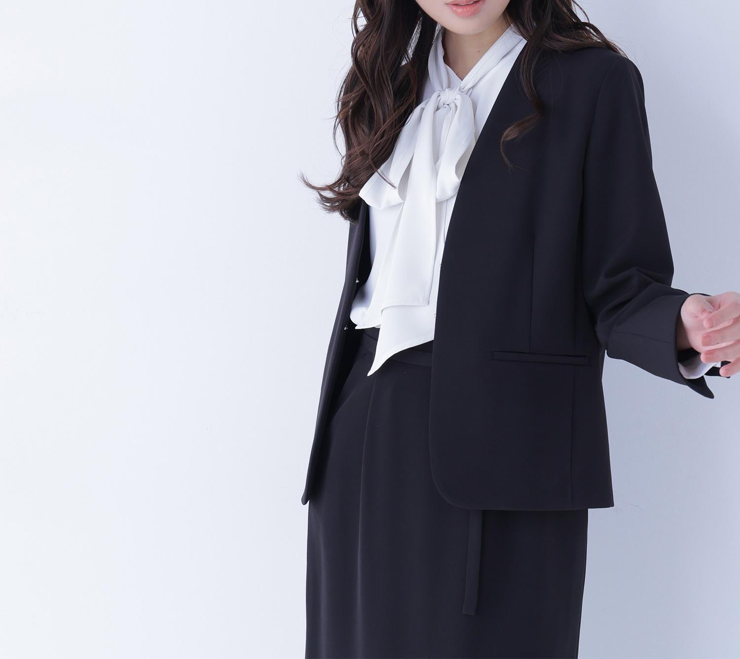 ダブルクロスストレッチ SETUP ノーカラージャケット ブラック