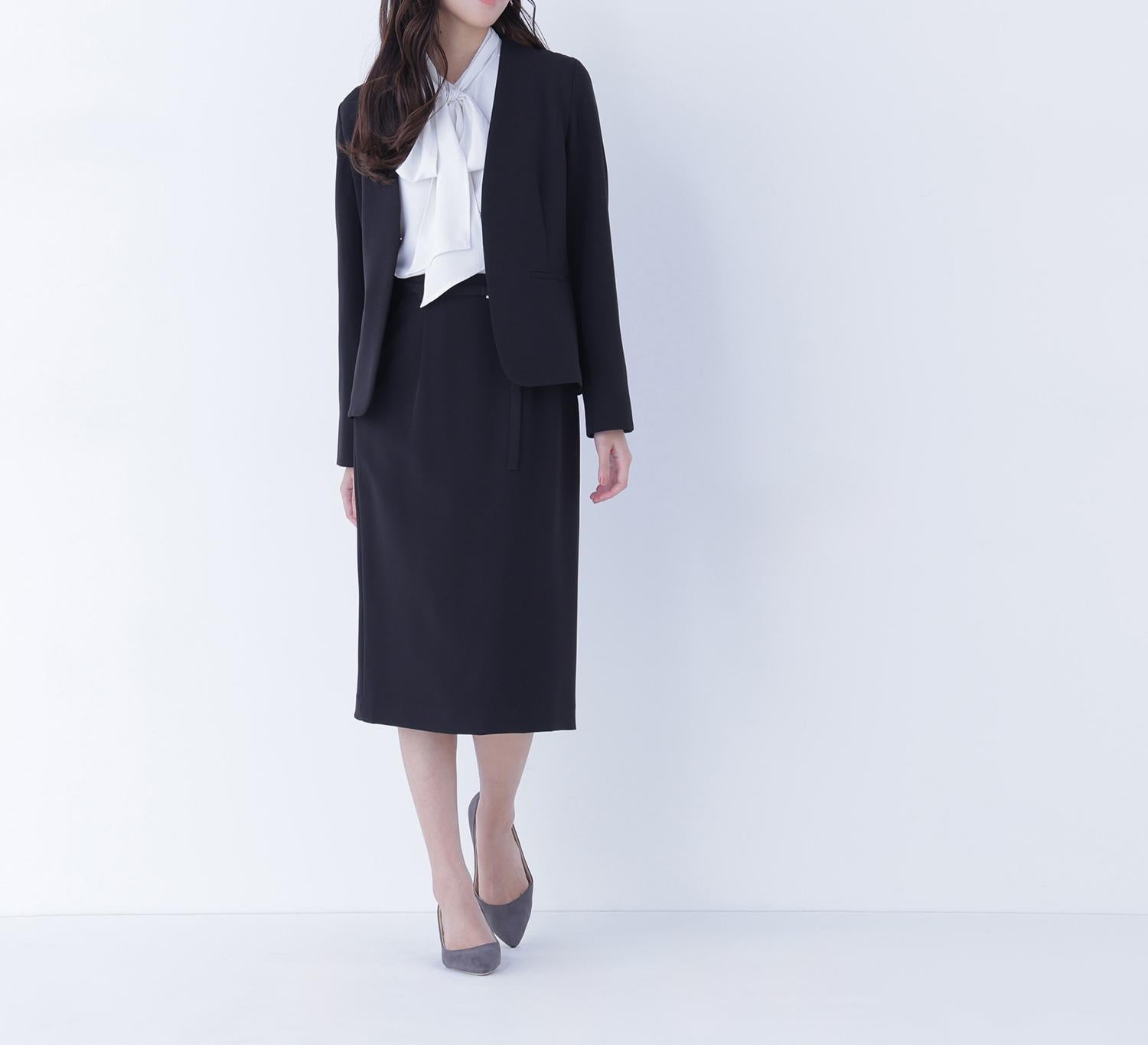 ダブルクロスストレッチ SETUP ノーカラージャケット ブラック