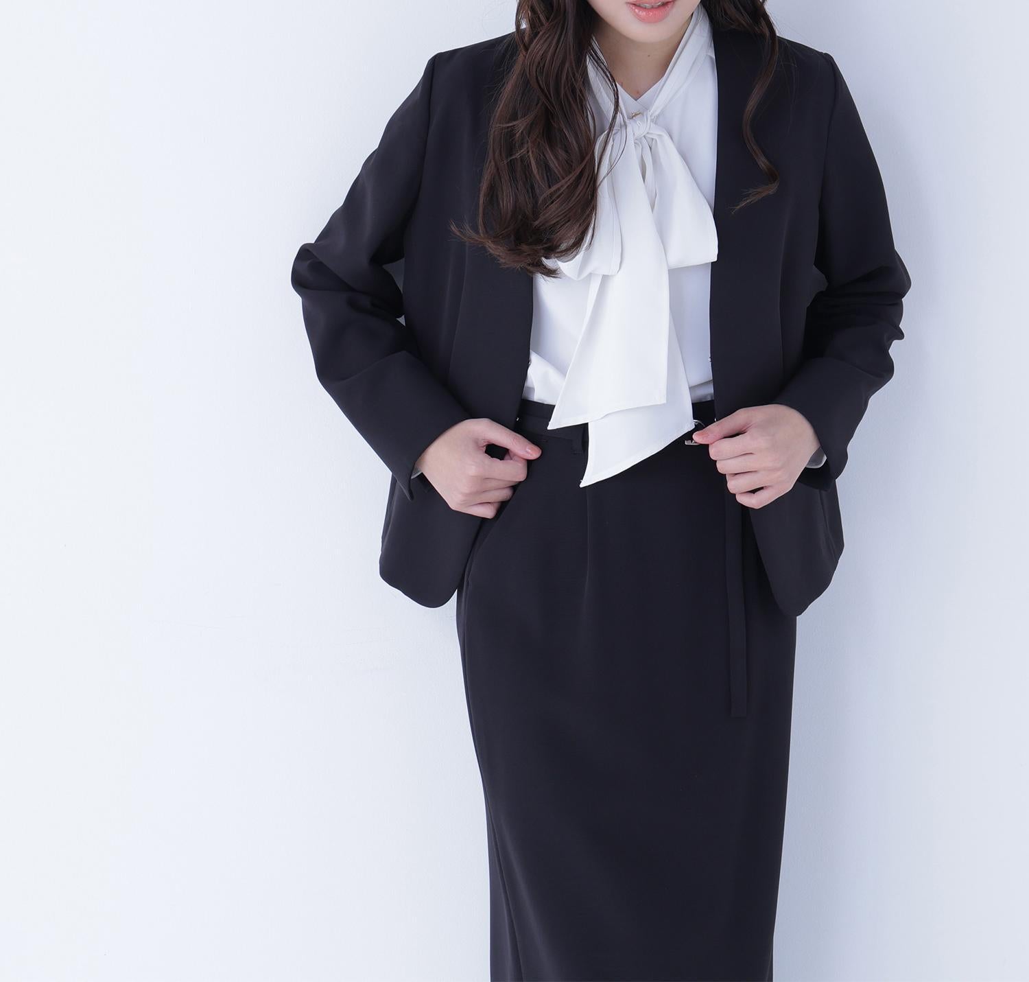 ダブルクロスストレッチ SETUP ノーカラージャケット ブラック