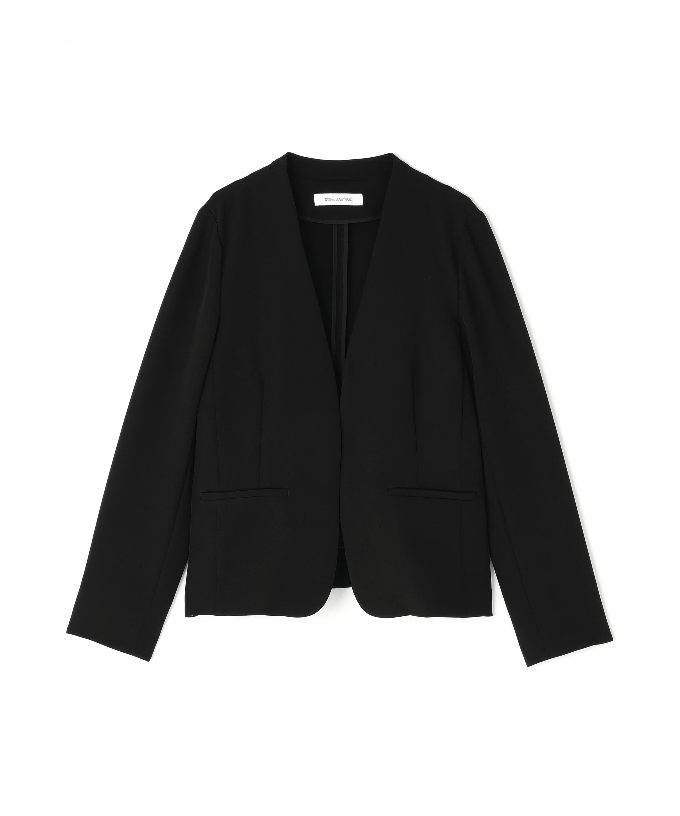 ダブルクロスストレッチ SETUP ノーカラージャケット ブラック