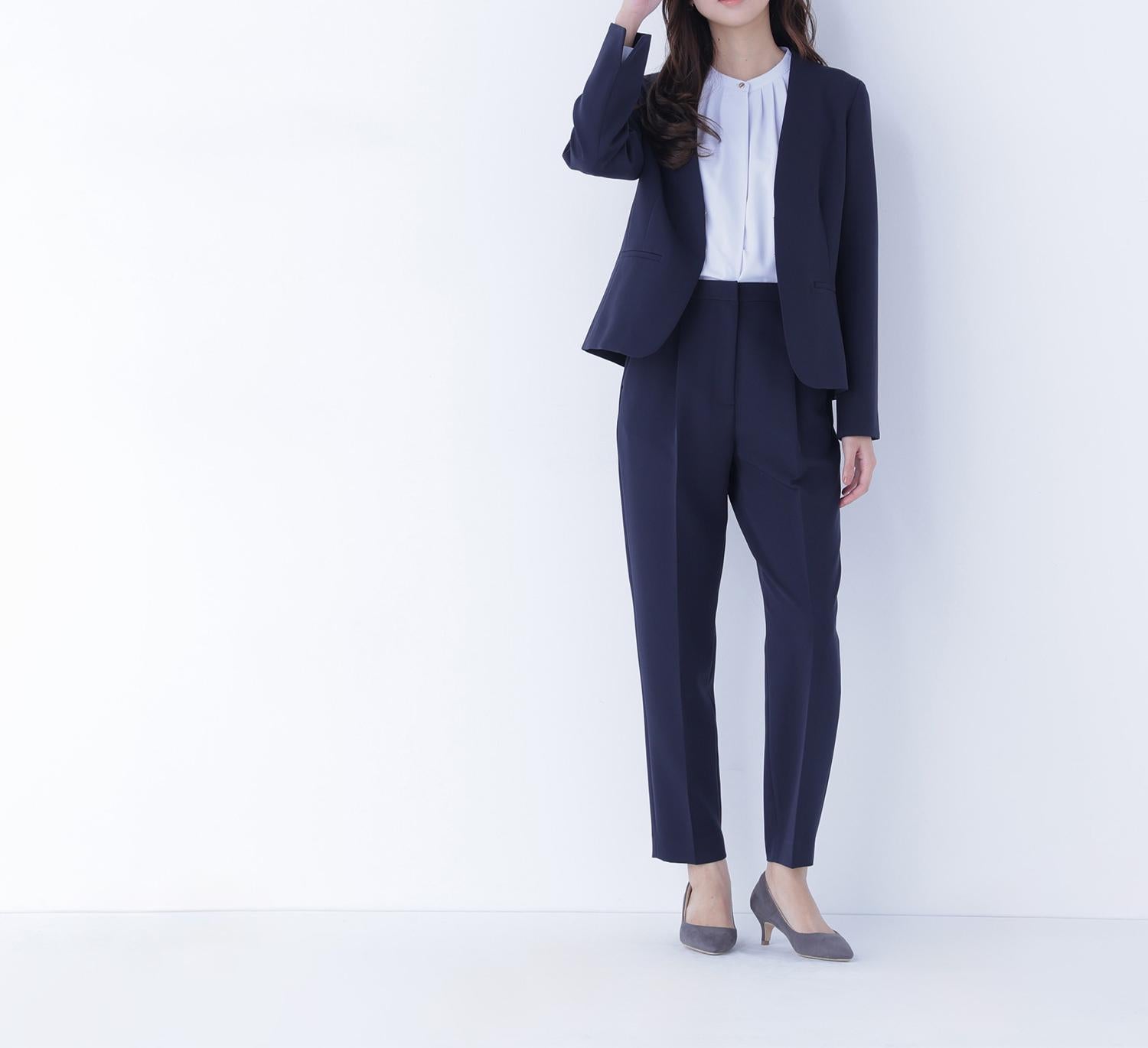 ダブルクロスストレッチ SETUP ノーカラージャケット ネイビー