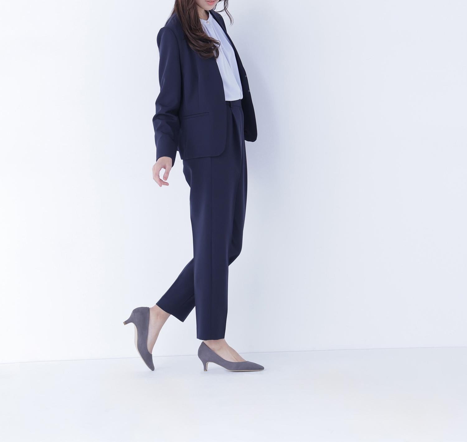 ダブルクロスストレッチ SETUP ノーカラージャケット ネイビー