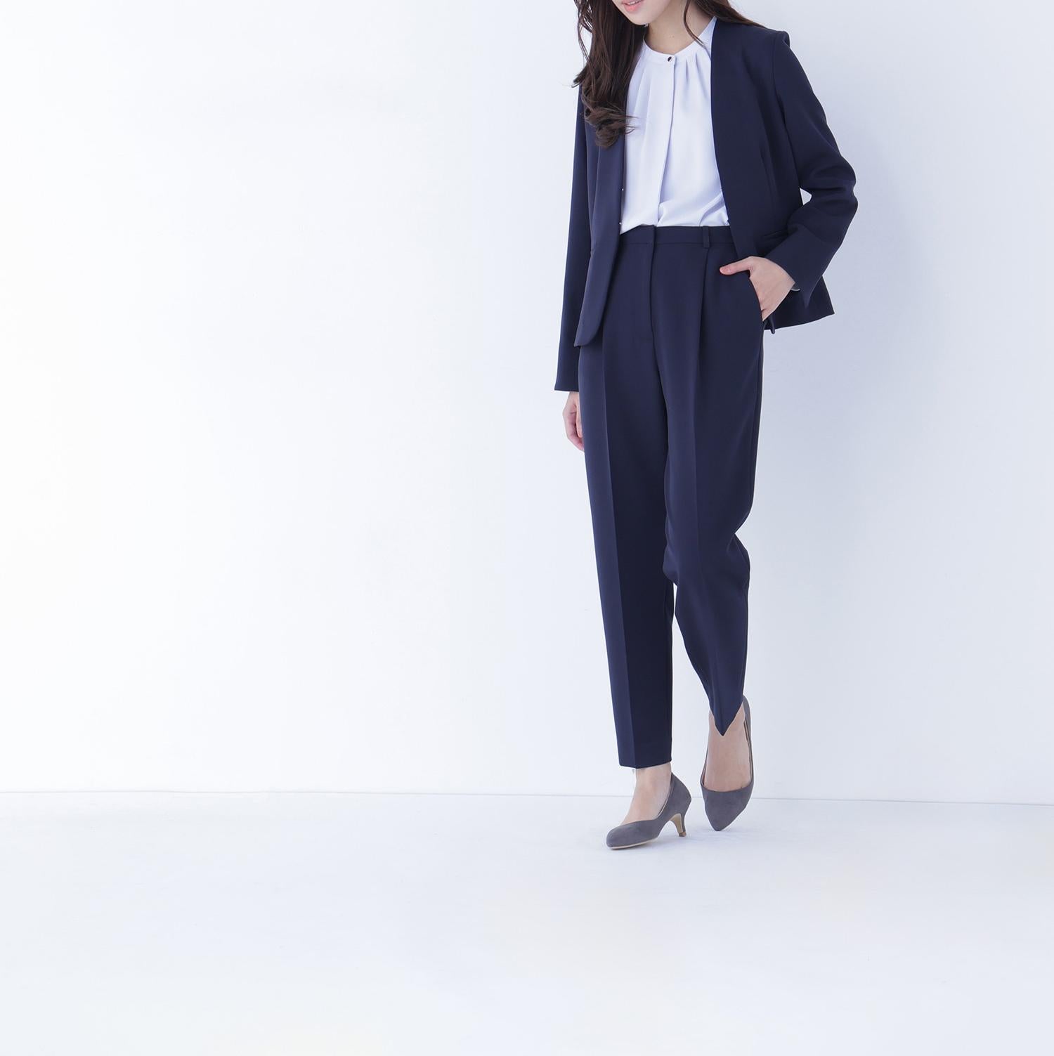 ダブルクロスストレッチ SETUP ノーカラージャケット ネイビー