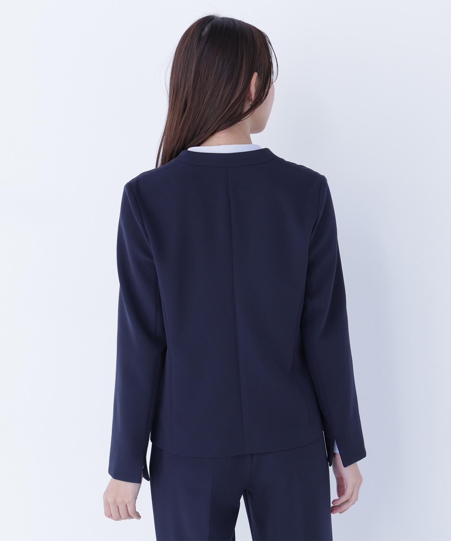 ダブルクロスストレッチ SETUP ノーカラージャケット ネイビー