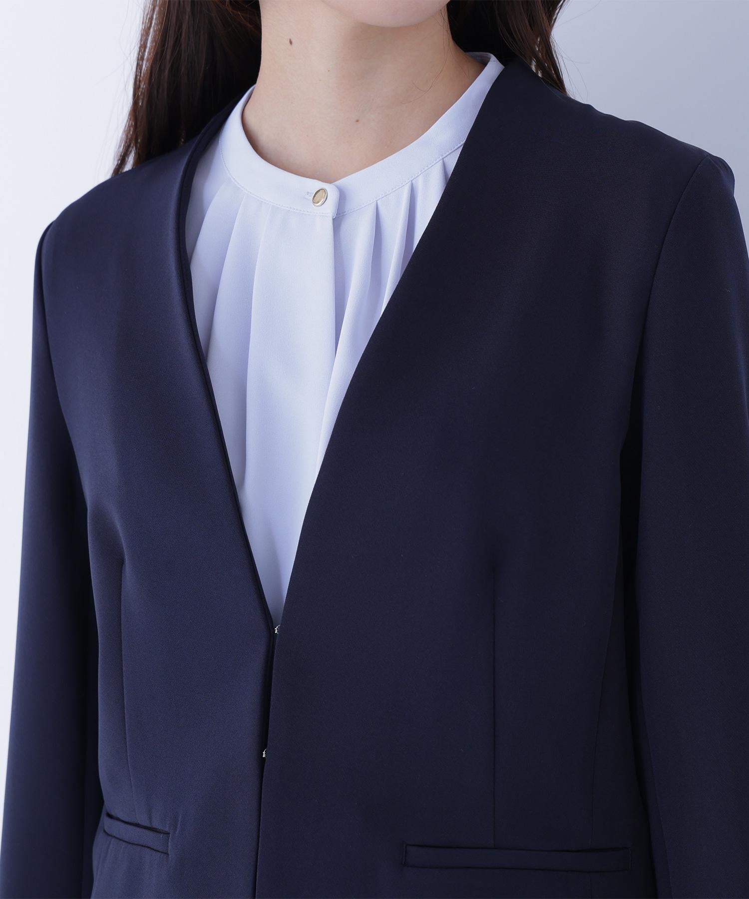 ダブルクロスストレッチ SETUP ノーカラージャケット ネイビー