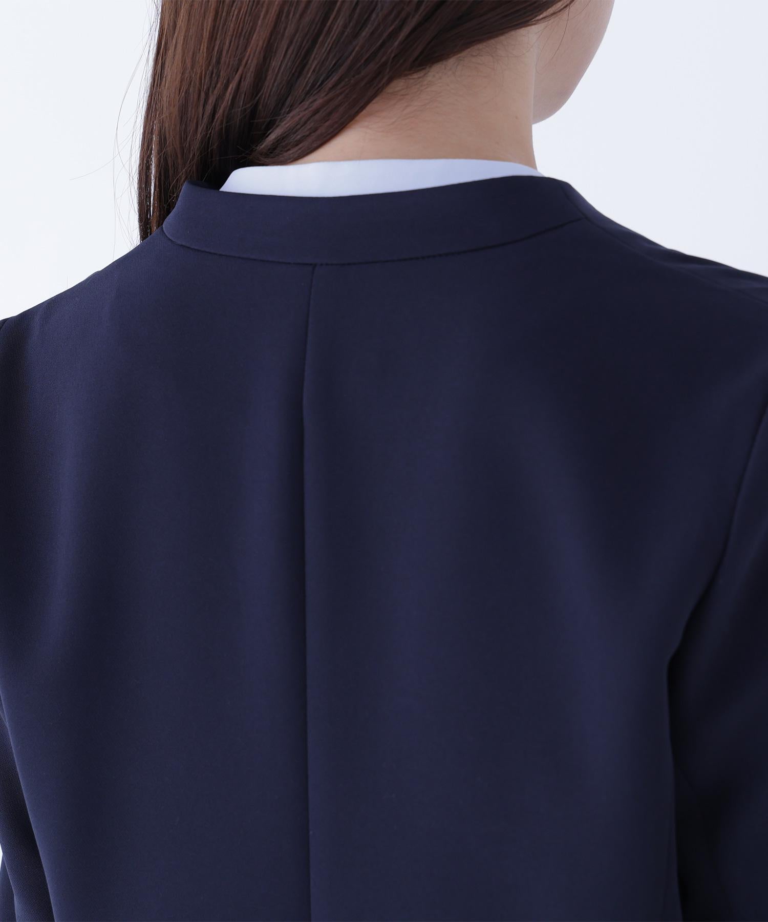 ダブルクロスストレッチ SETUP ノーカラージャケット ネイビー