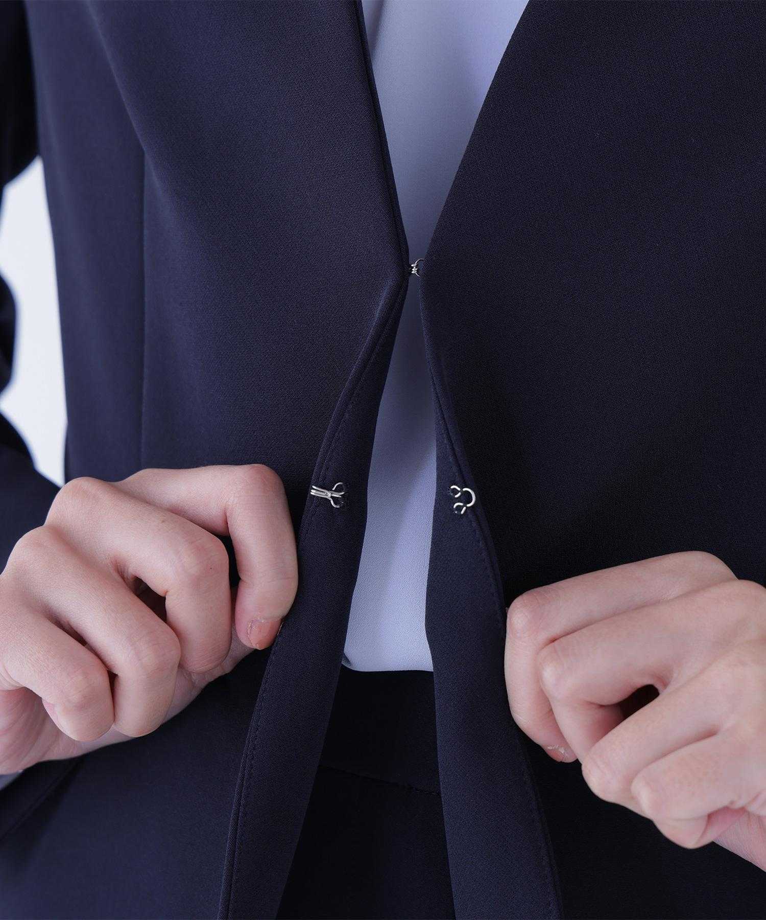 ダブルクロスストレッチ SETUP ノーカラージャケット ネイビー