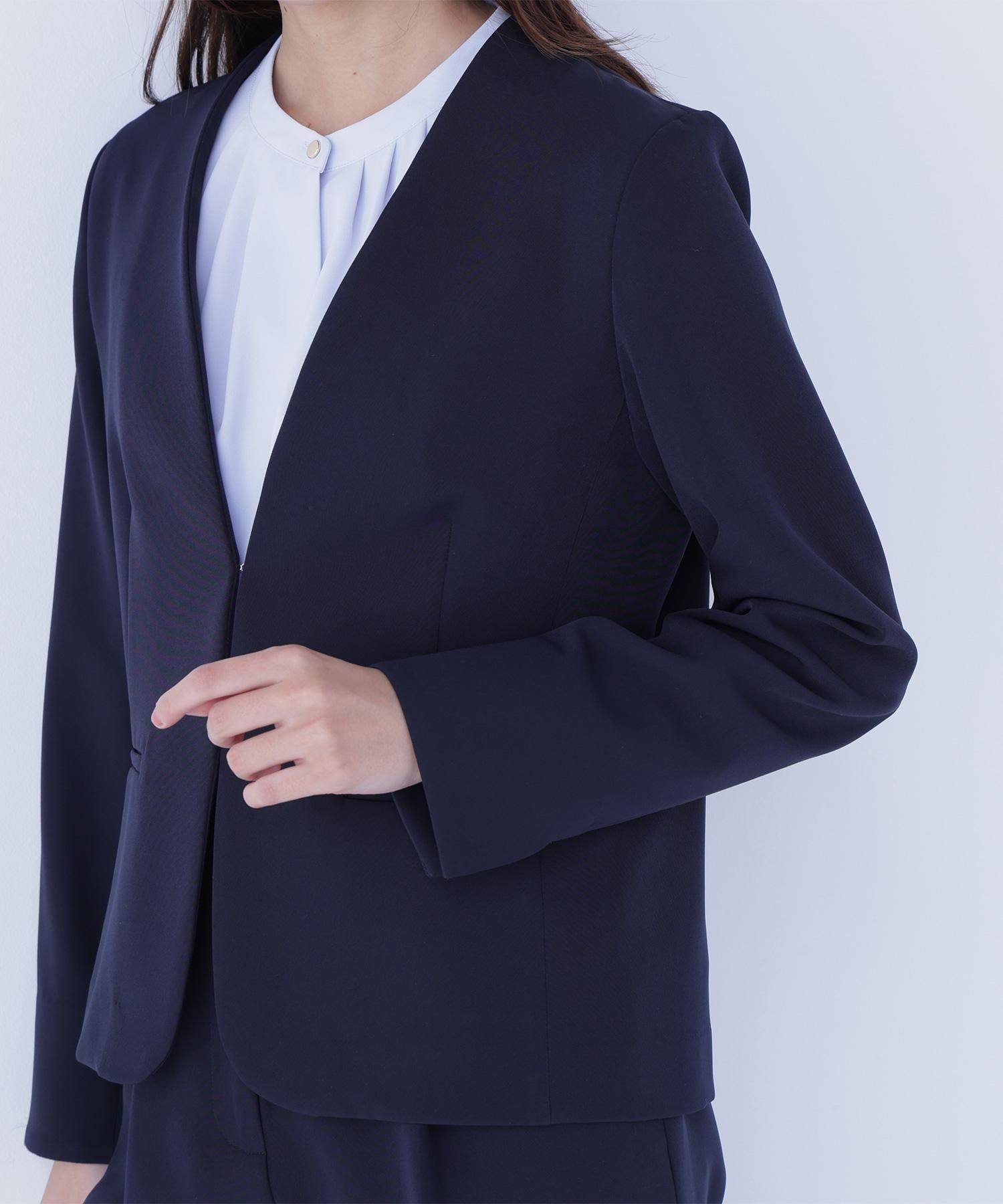 ダブルクロスストレッチ SETUP ノーカラージャケット ネイビー