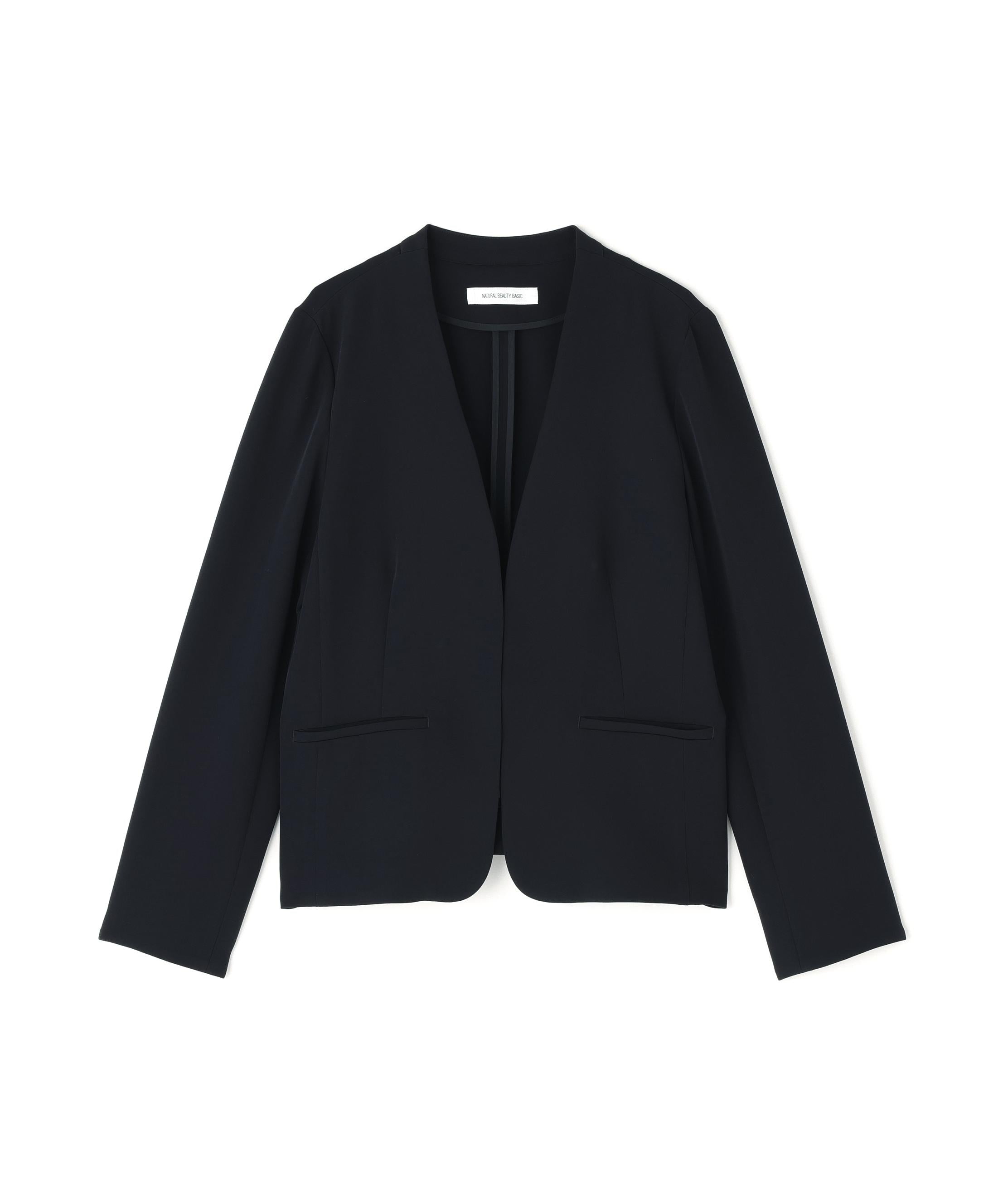 ダブルクロスストレッチ SETUP ノーカラージャケット ネイビー