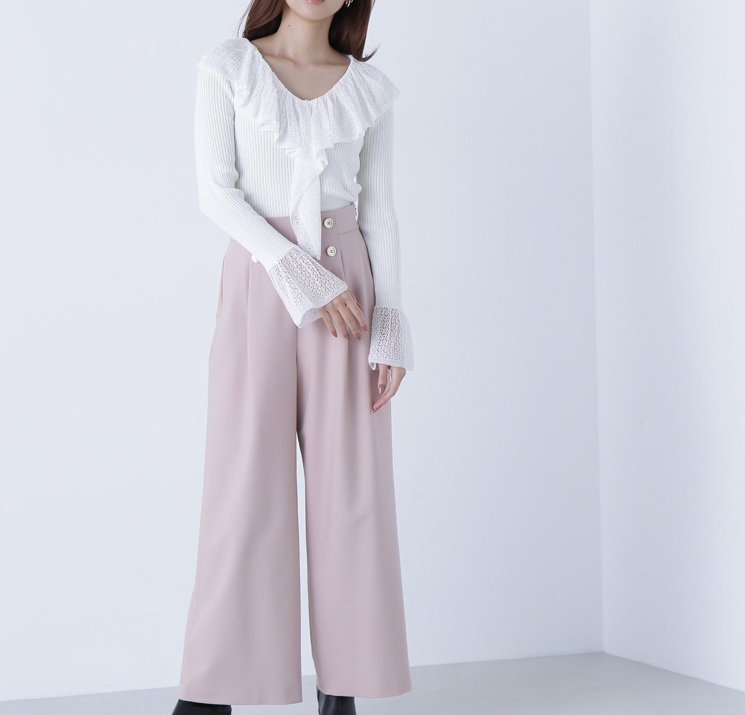 <骨格ウェーブ>ハイウエストマリンパンツ クレイピンク