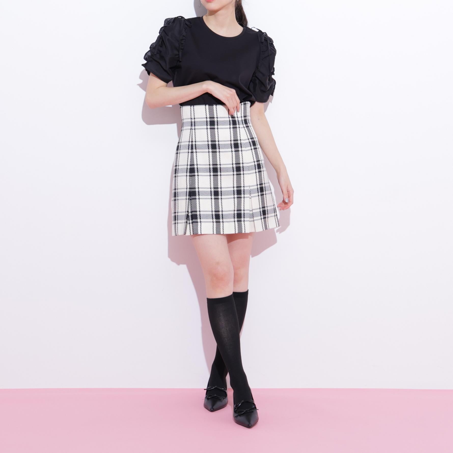袖ボリュームリボンTシャツ ブラック