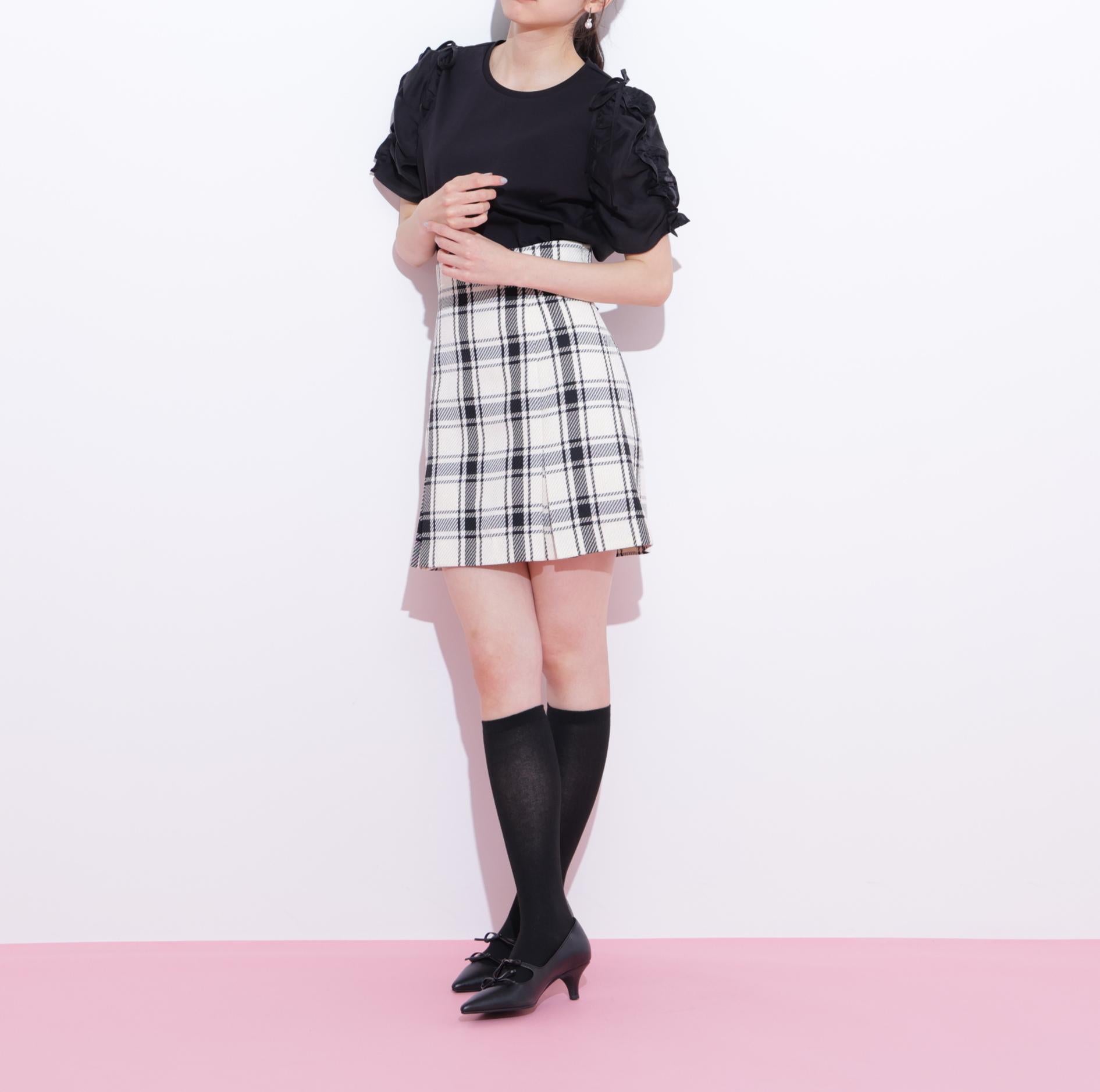 袖ボリュームリボンTシャツ ブラック