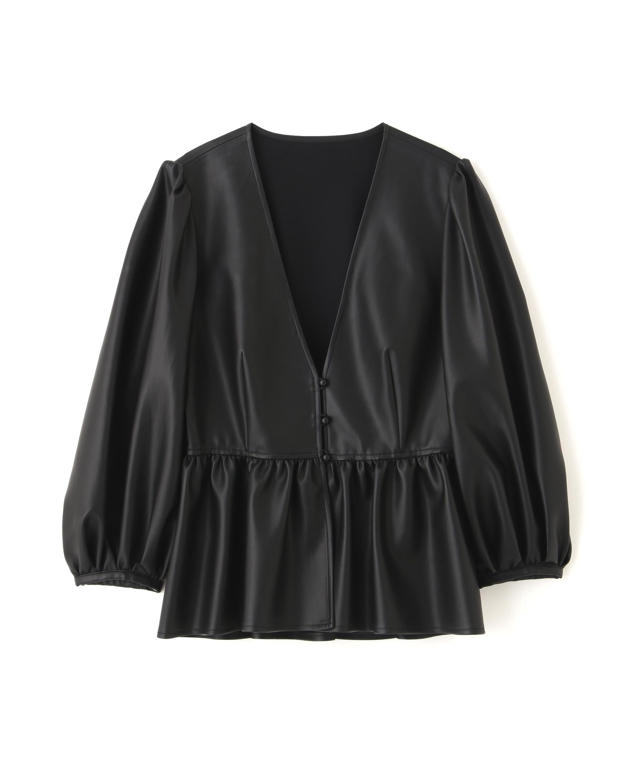 ◆フォーレザーペプラムブラウス ブラック