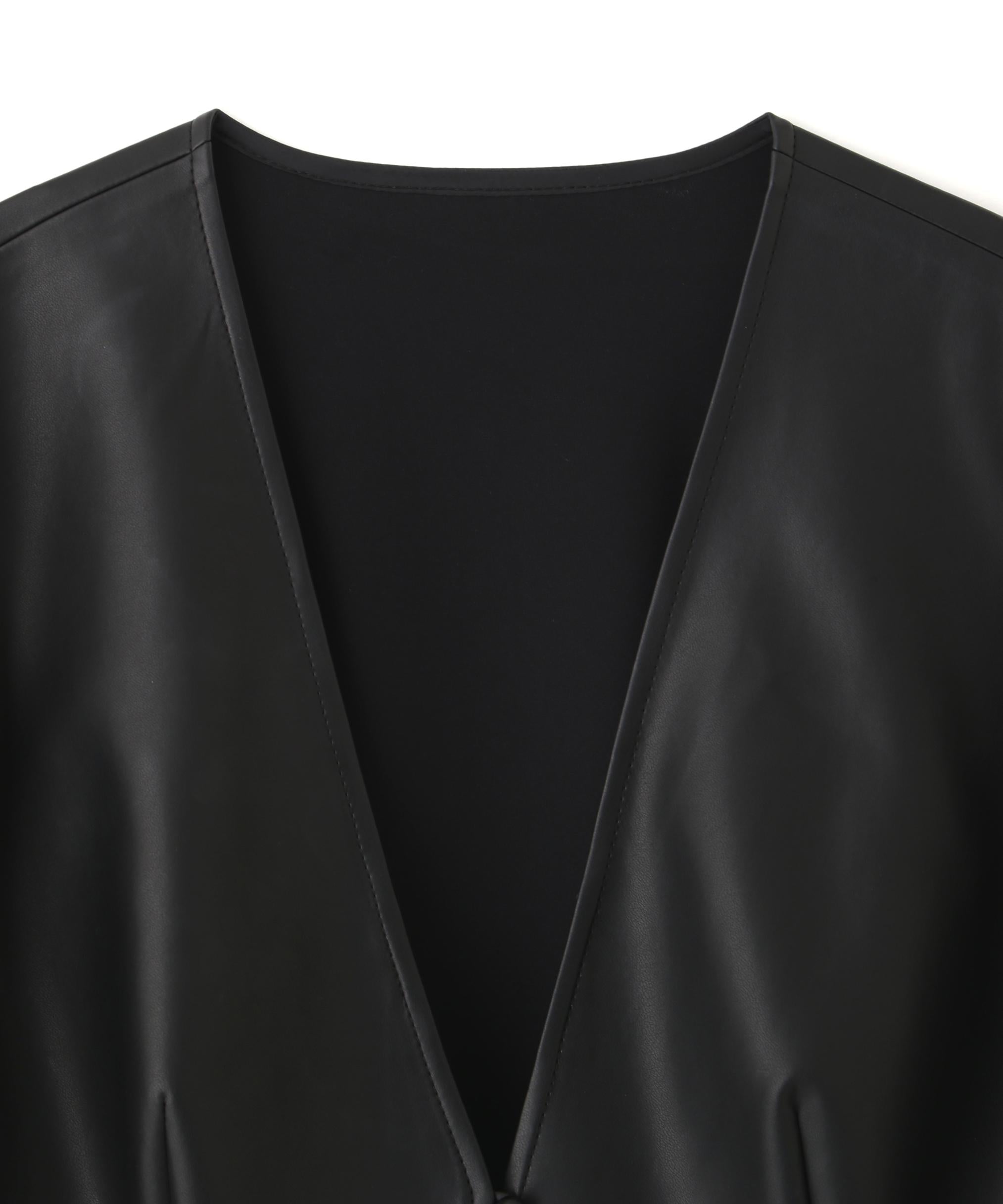 ◆フォーレザーペプラムブラウス ブラック