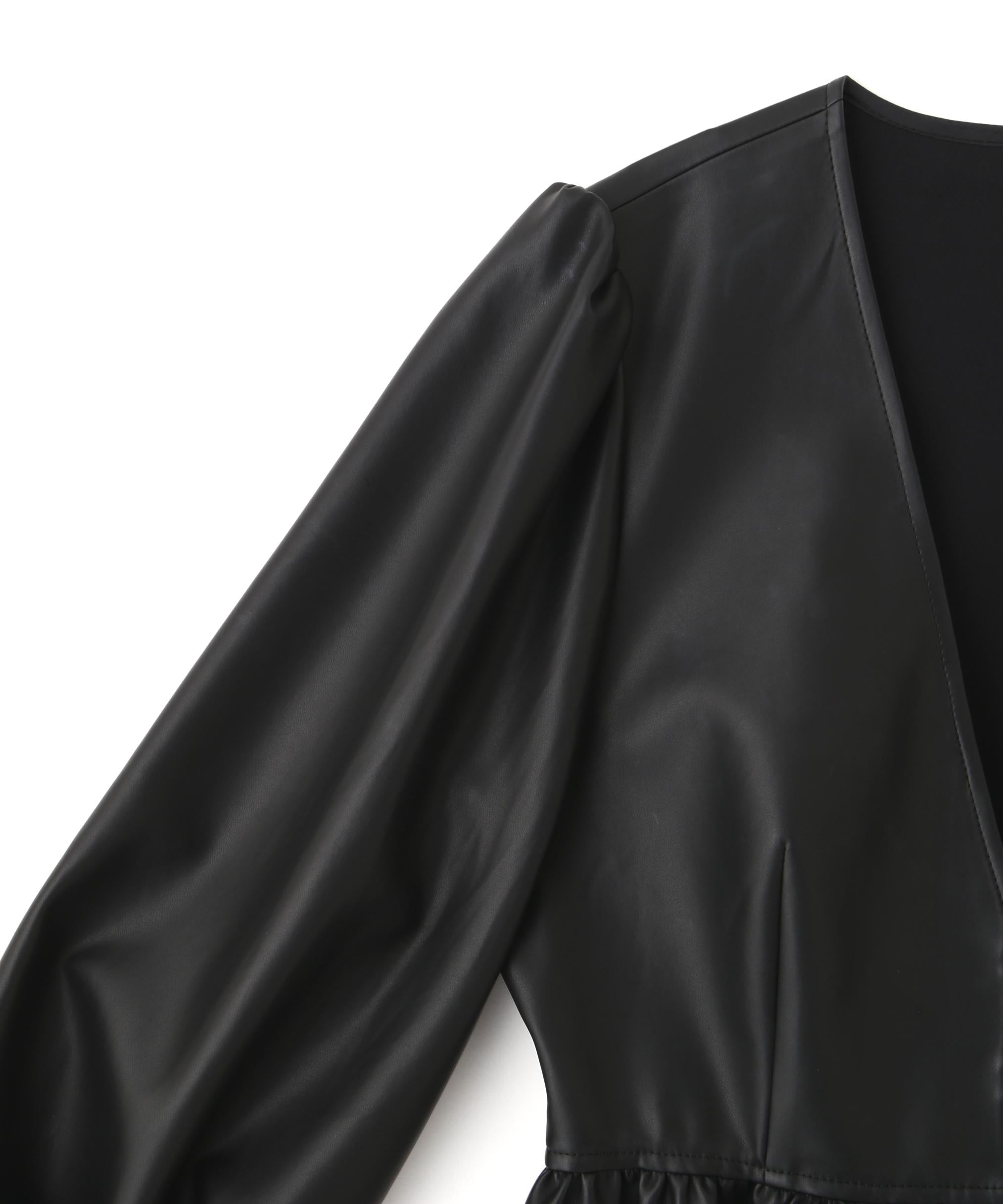 ◆フォーレザーペプラムブラウス ブラック