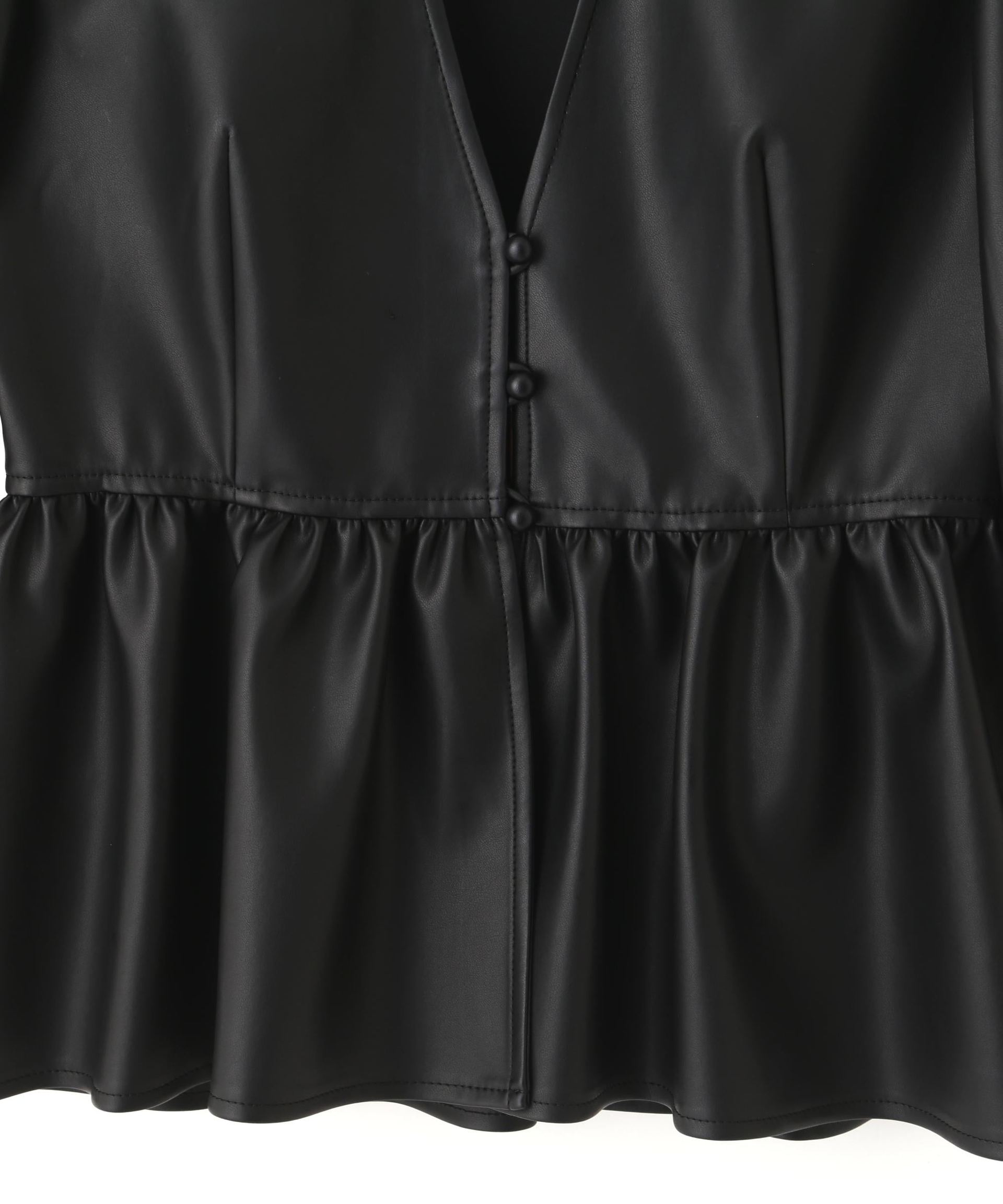 ◆フォーレザーペプラムブラウス ブラック