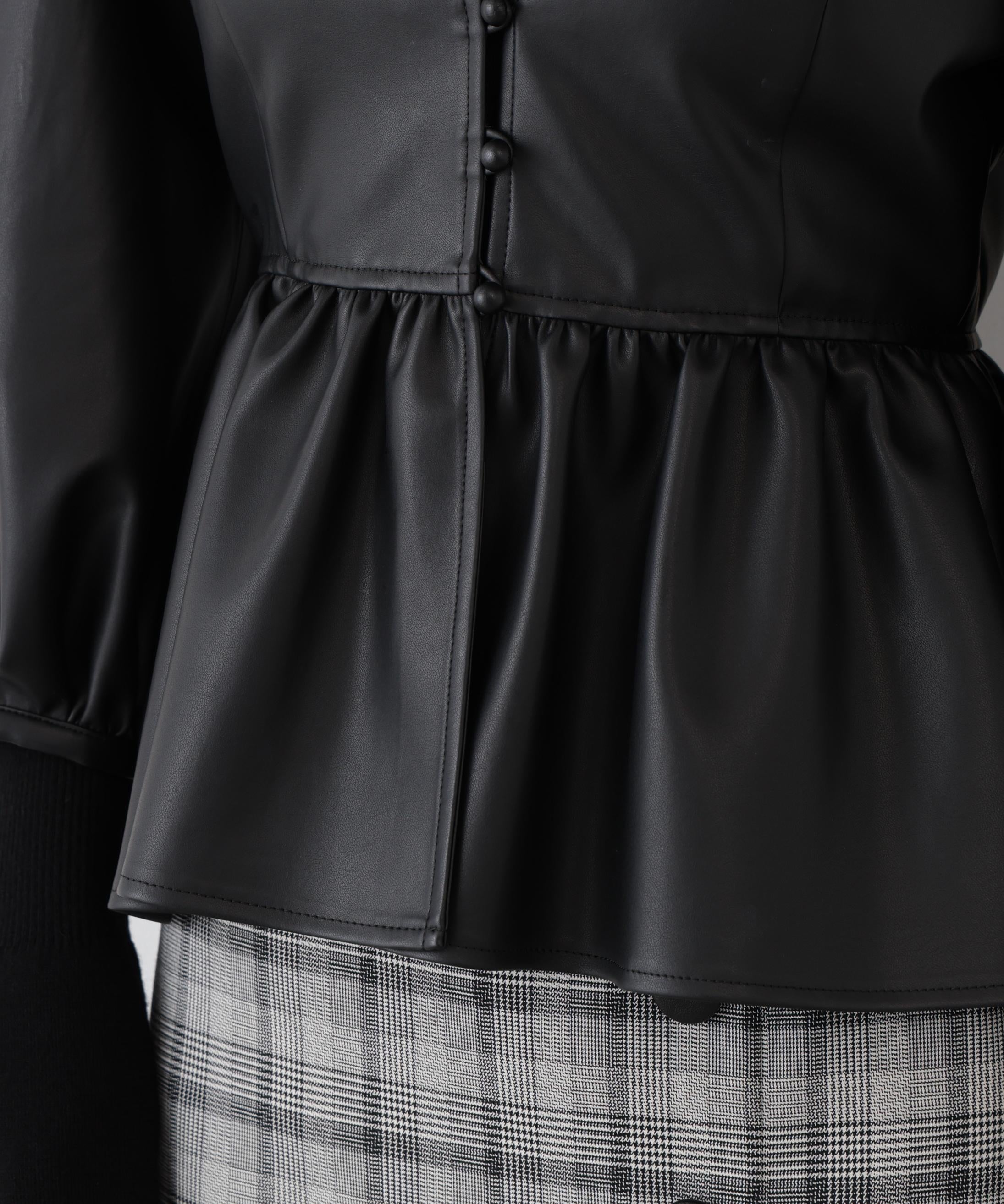 ◆フォーレザーペプラムブラウス ブラック