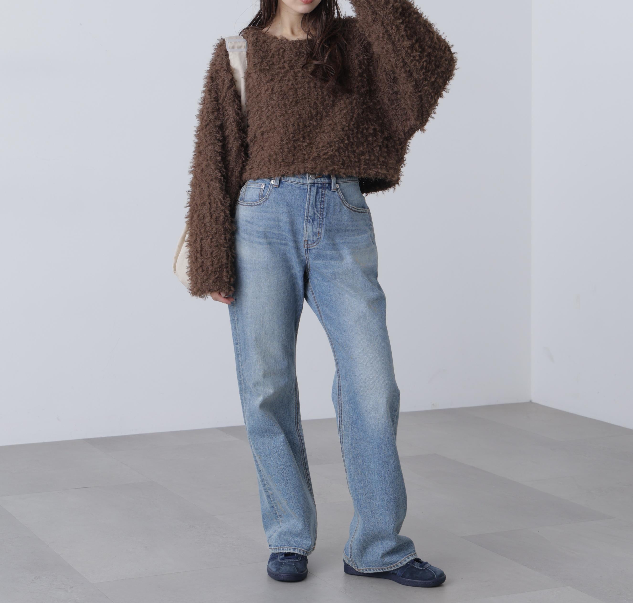 プードルボアショート丈ニットソー ブラウン