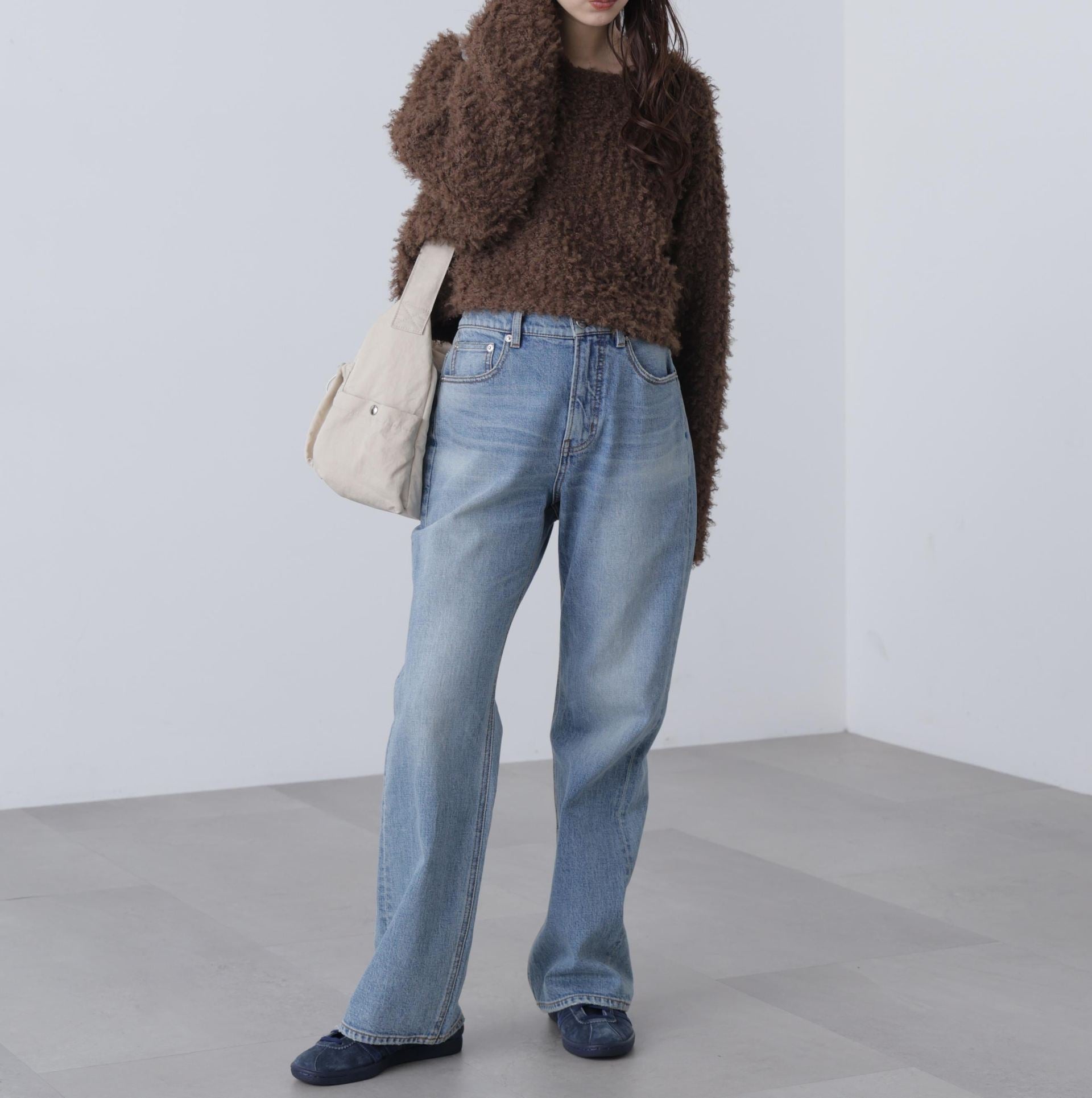 プードルボアショート丈ニットソー ブラウン