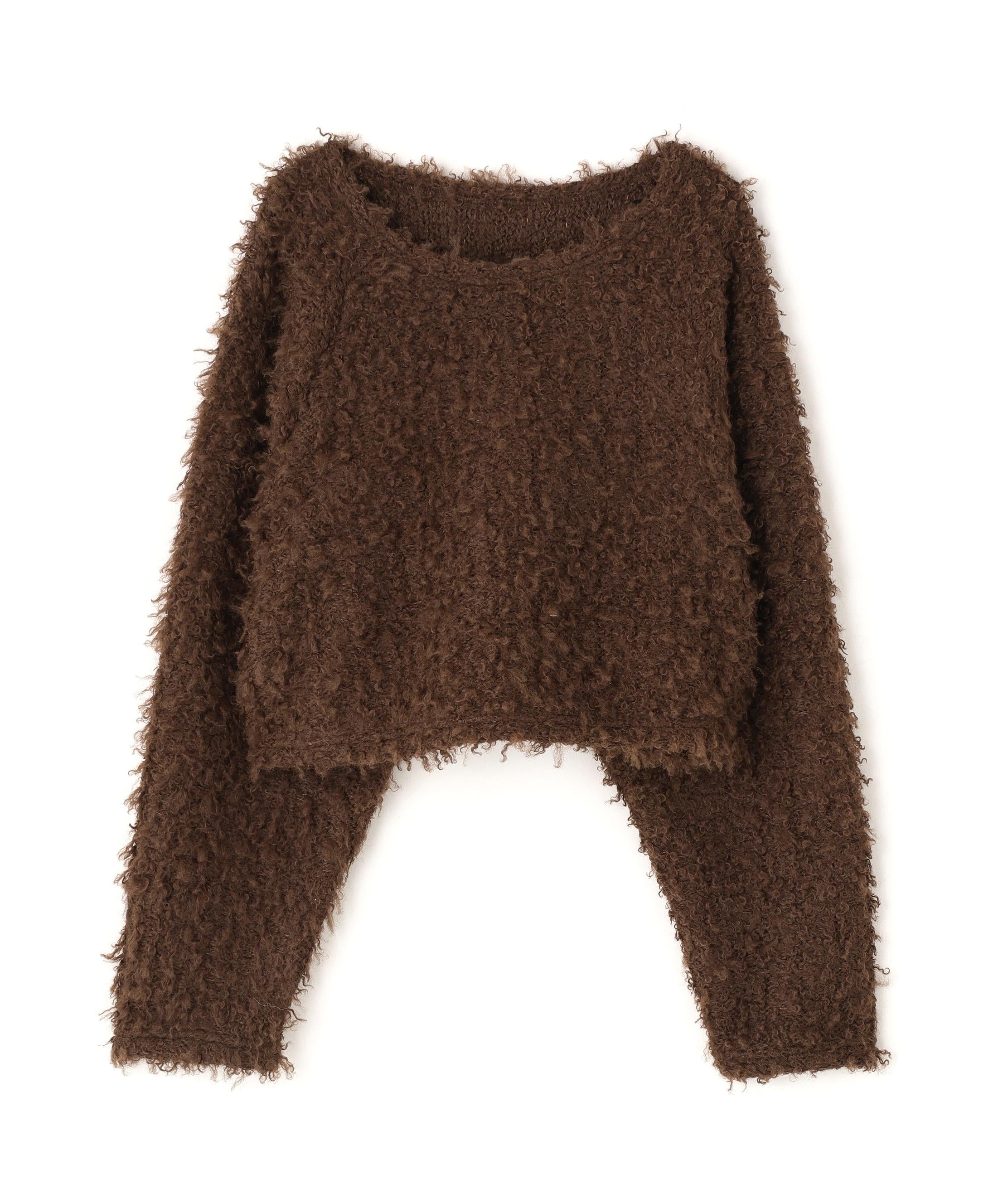 プードルボアショート丈ニットソー ブラウン