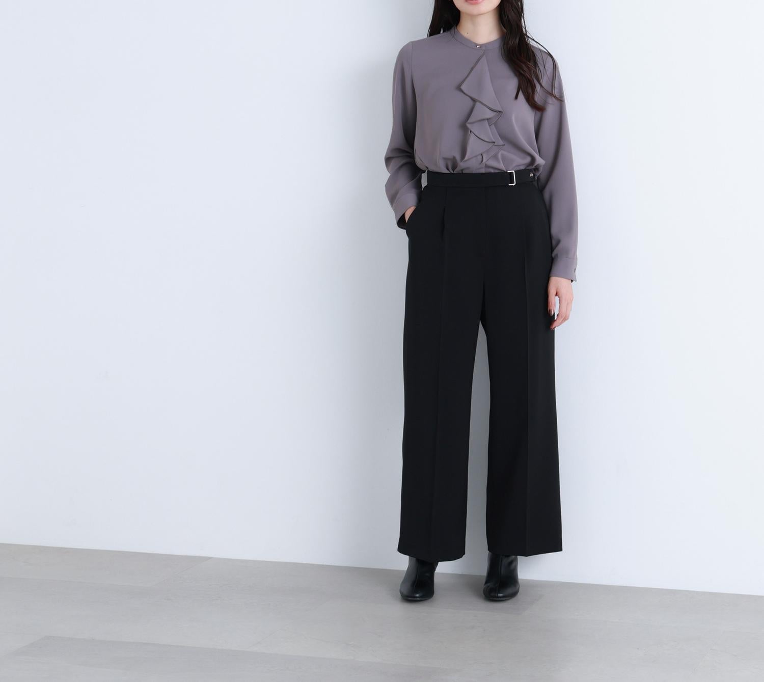 メタルディティールタックワイドパンツ ブラック