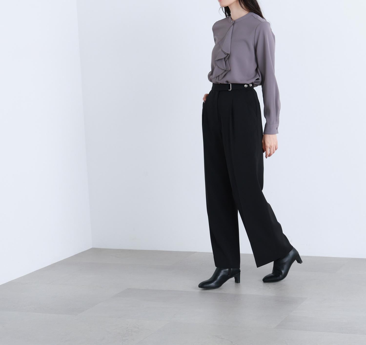 メタルディティールタックワイドパンツ ブラック