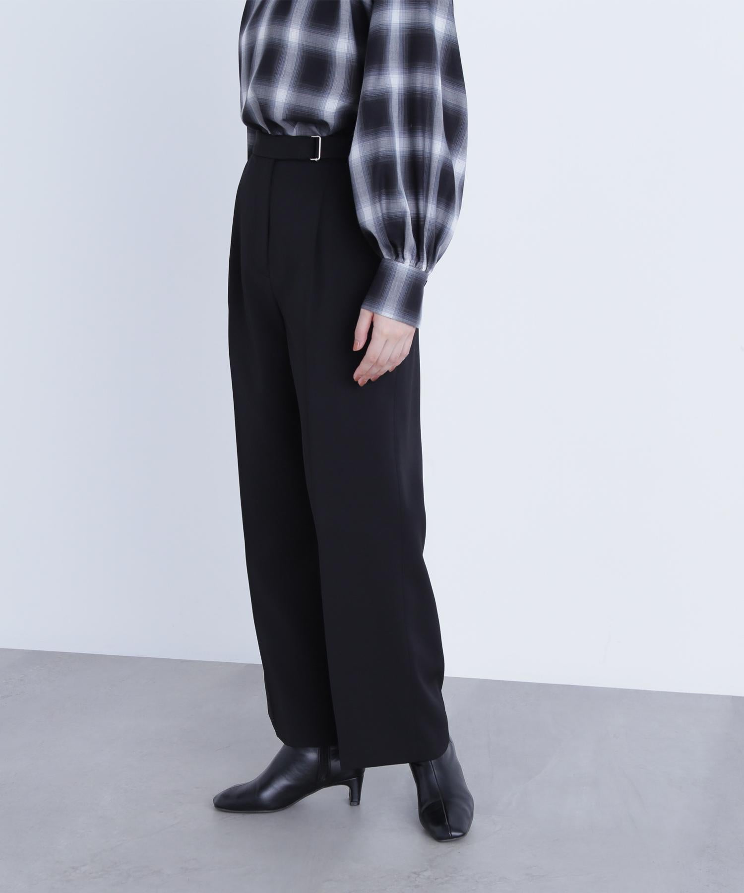 メタルディティールタックワイドパンツ ブラック