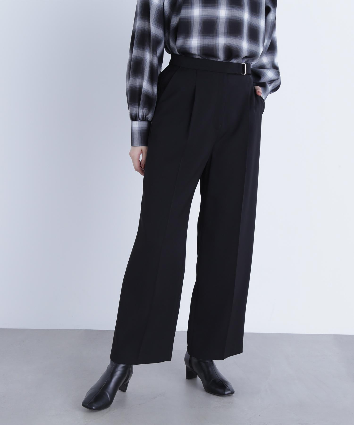 メタルディティールタックワイドパンツ ブラック