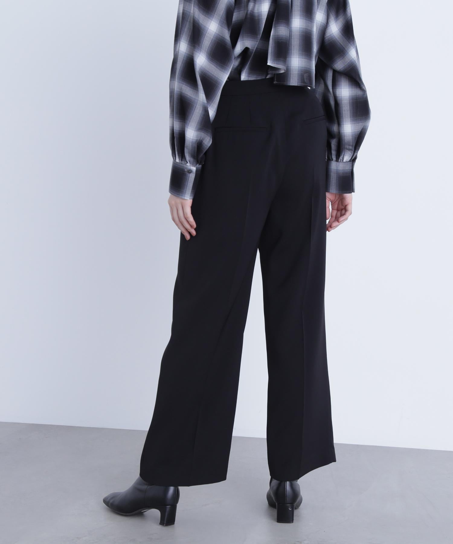 メタルディティールタックワイドパンツ ブラック