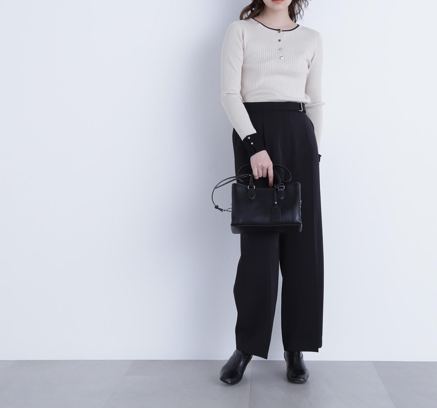 メタルディティールタックワイドパンツ ブラック