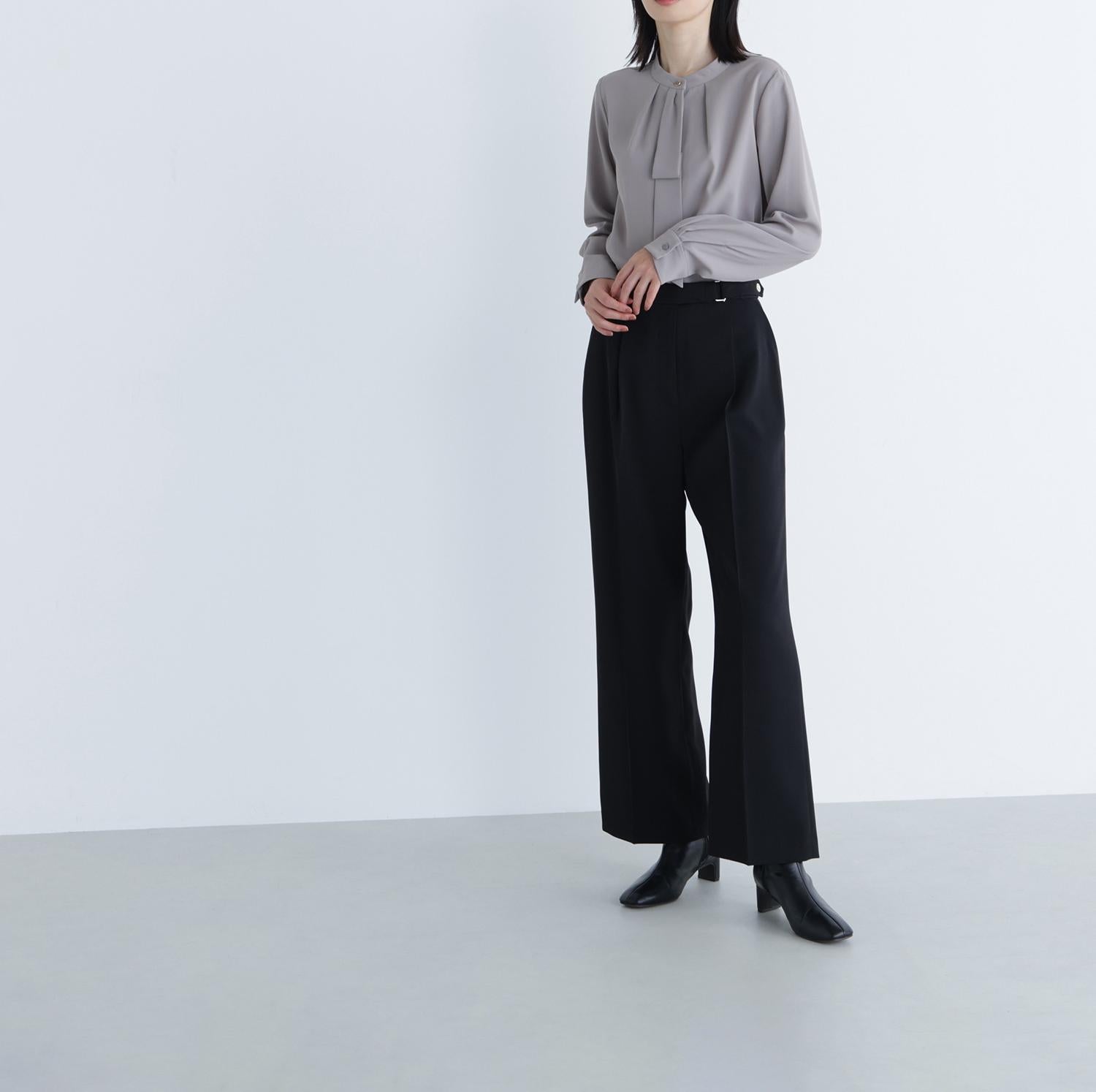 メタルディティールタックワイドパンツ ブラック