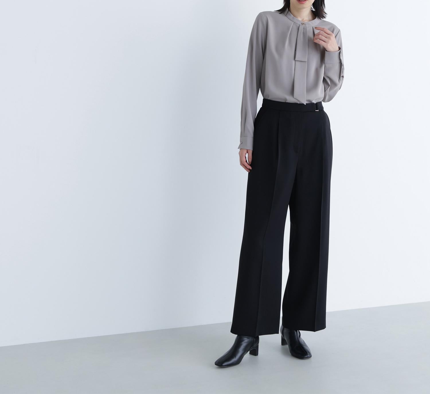 メタルディティールタックワイドパンツ ブラック