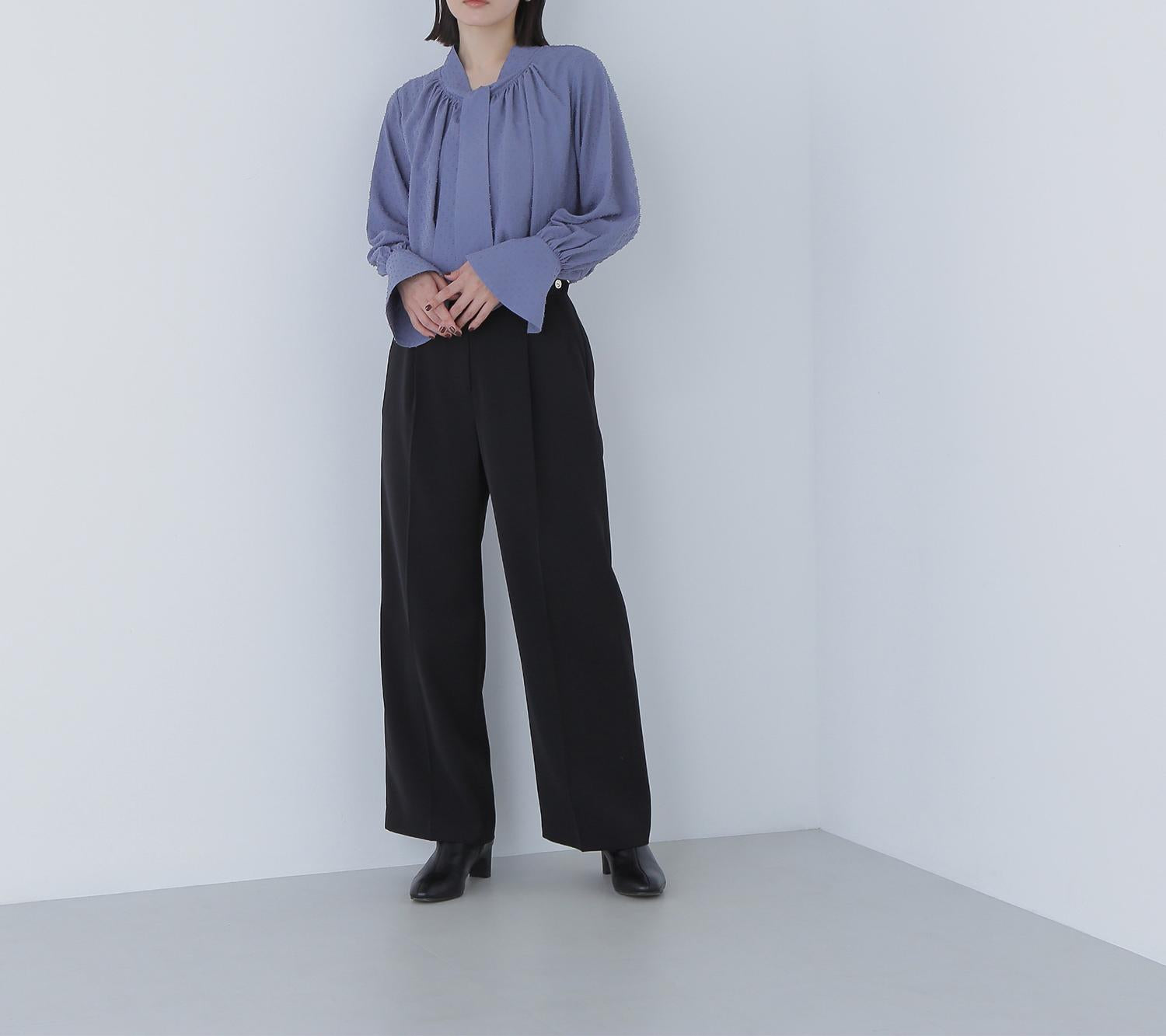 メタルディティールタックワイドパンツ ブラック