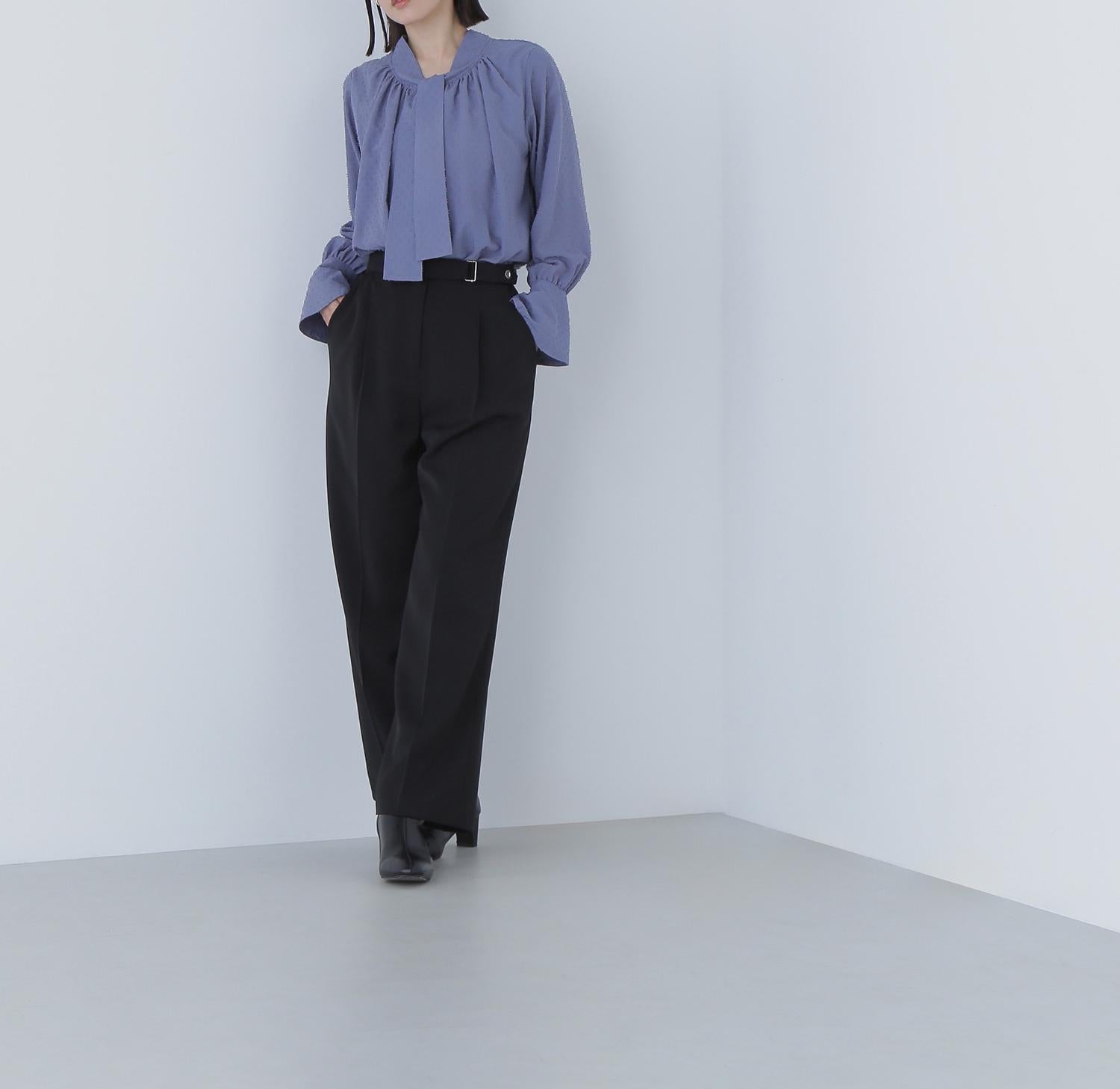 メタルディティールタックワイドパンツ ブラック