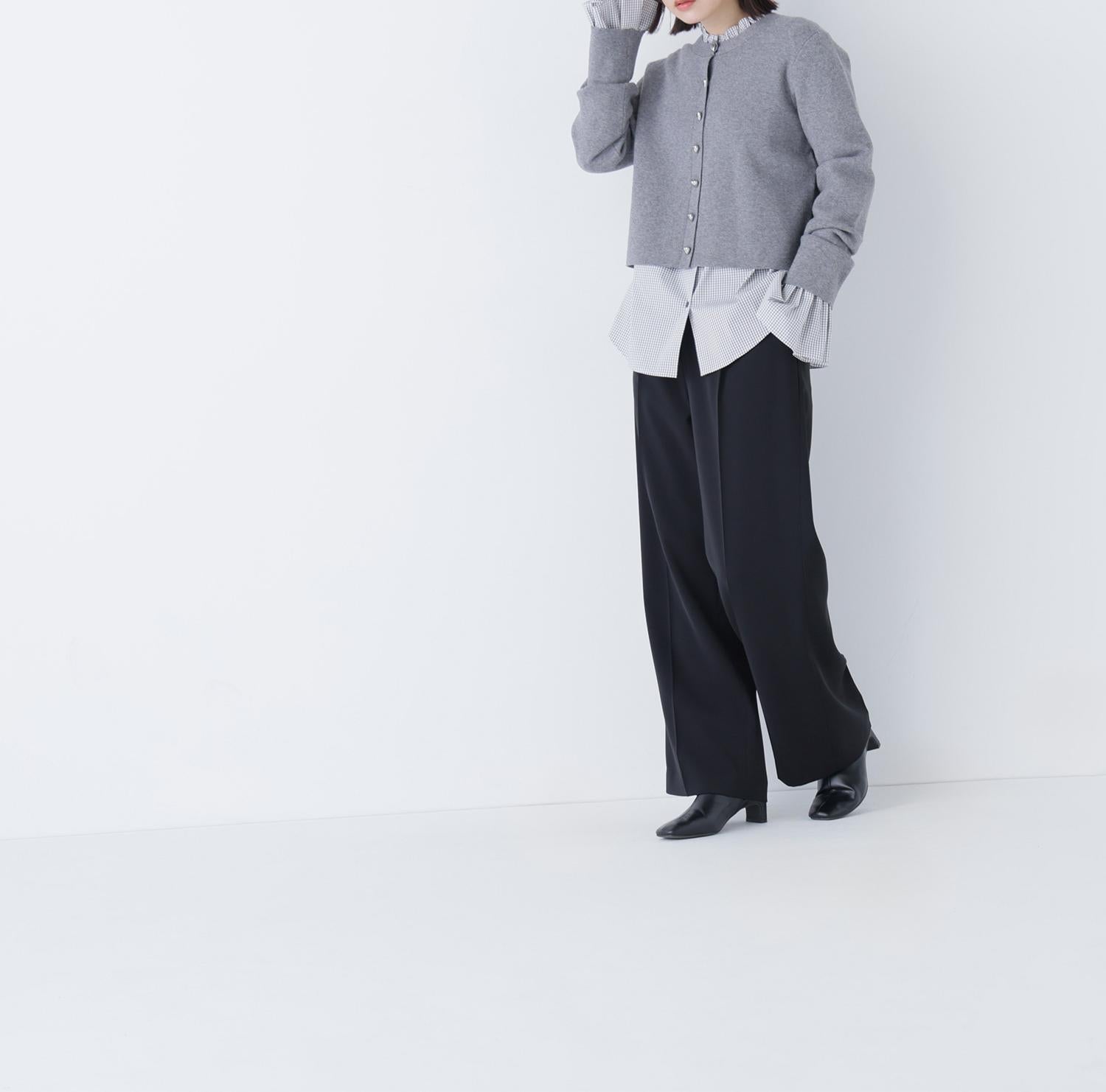 メタルディティールタックワイドパンツ ブラック