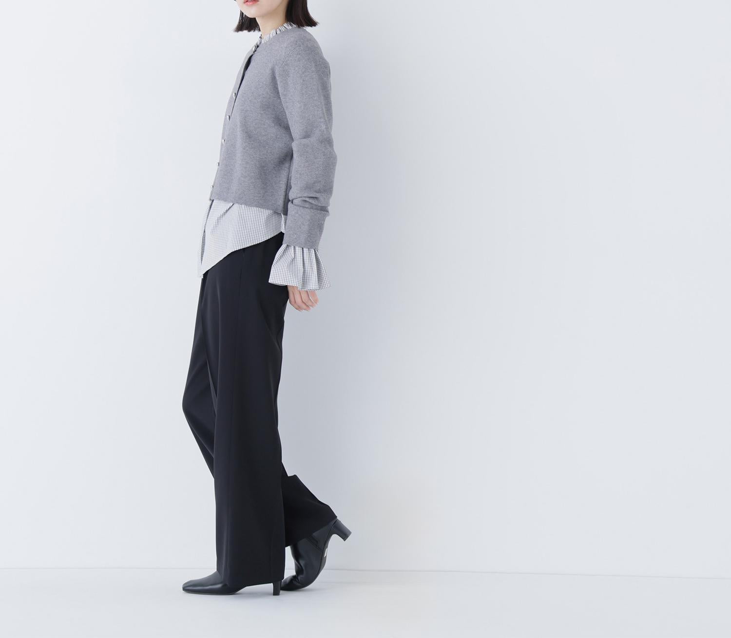 メタルディティールタックワイドパンツ ブラック