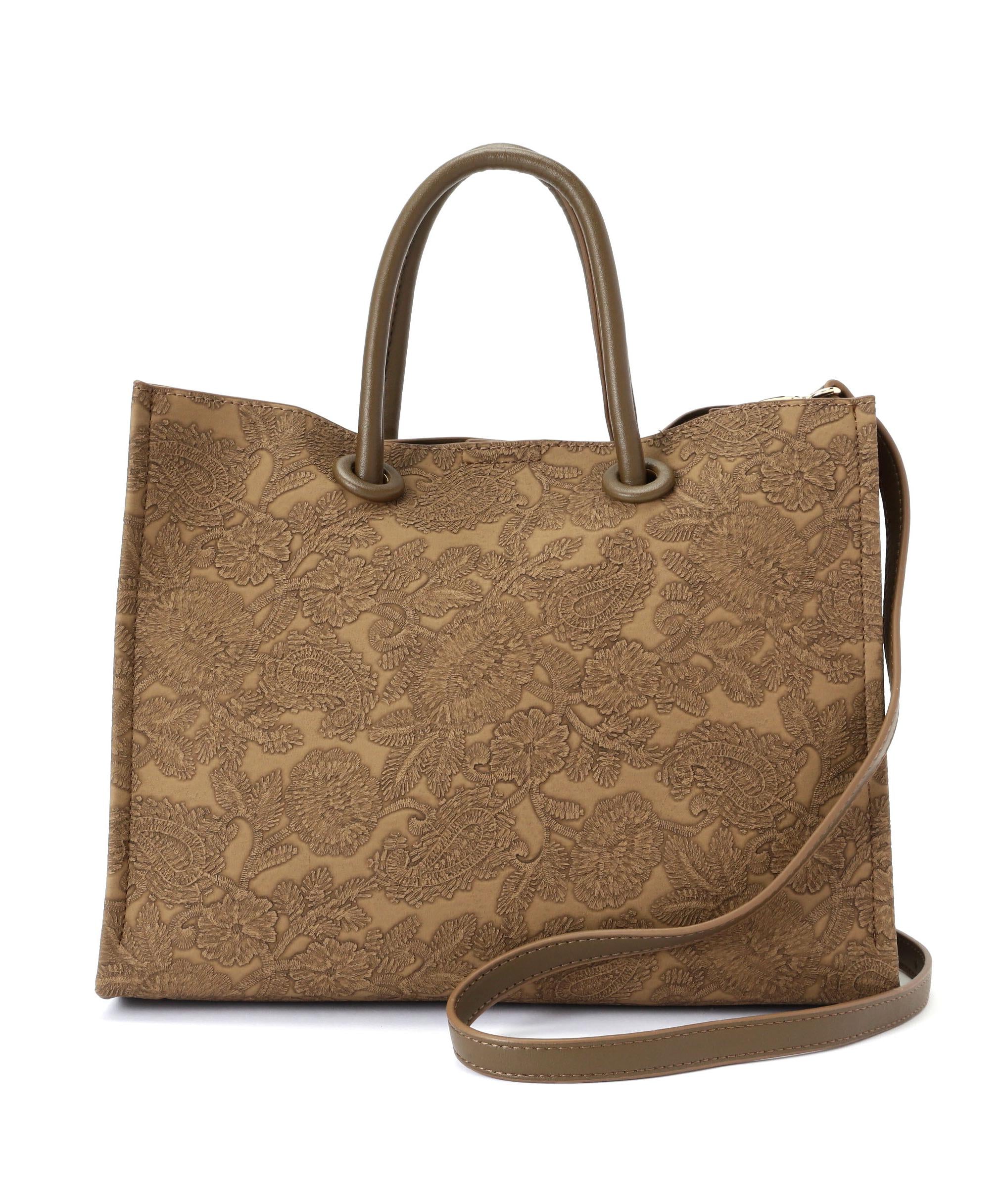 エンボスペイズリーバッグ ブラウン