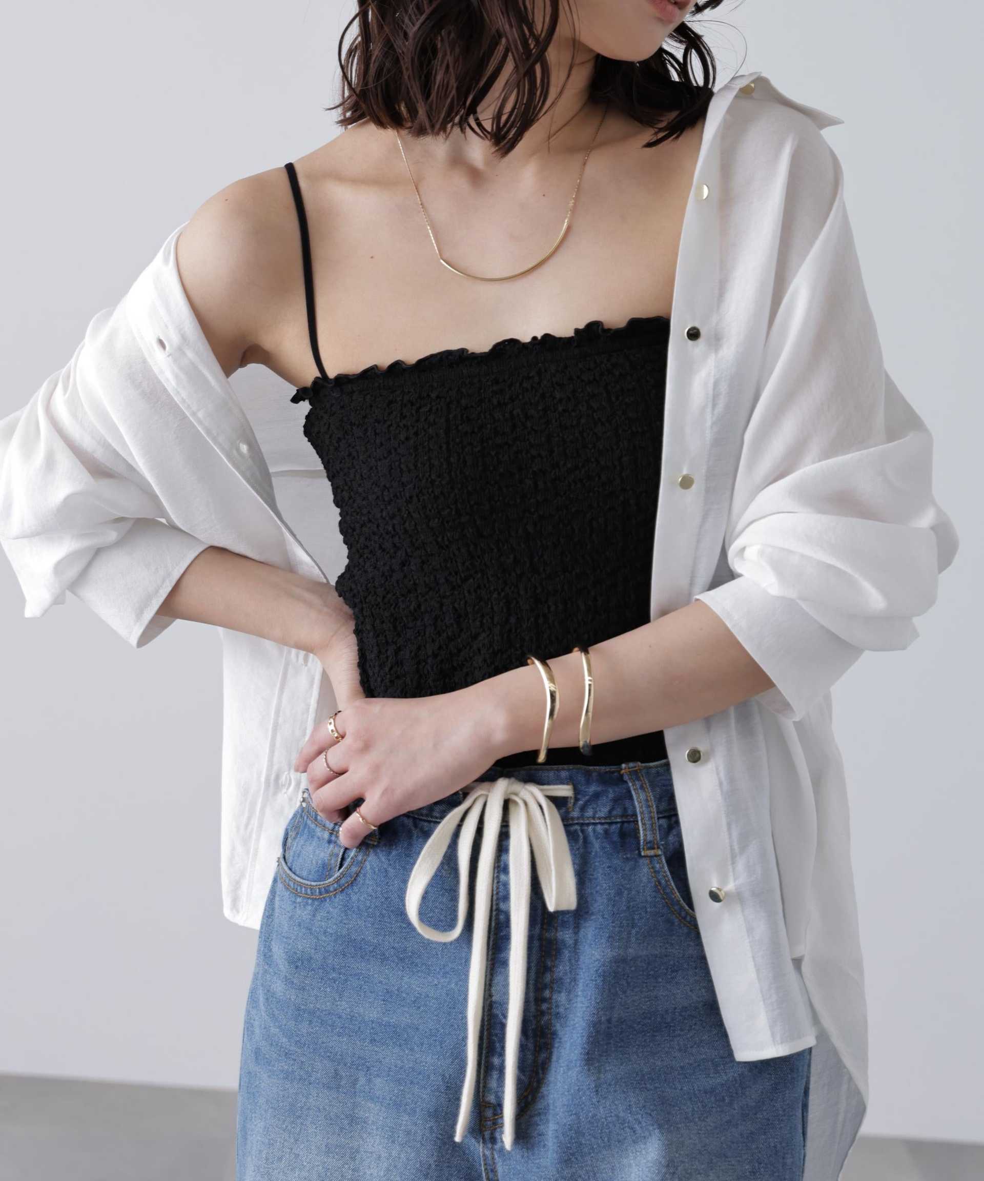 カップ付ぽこぽこキャミソール クロ