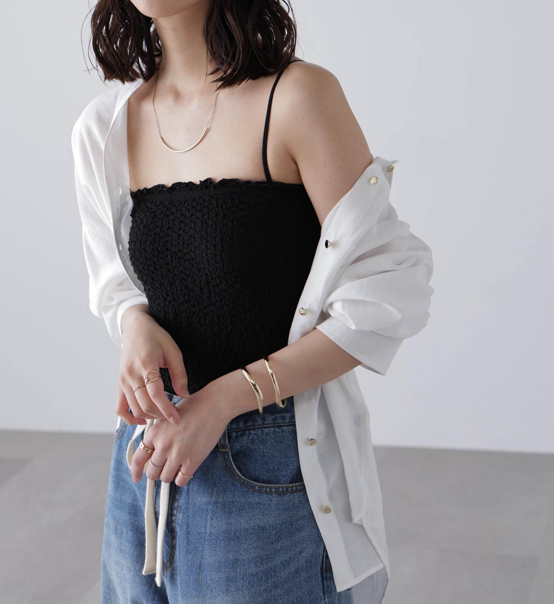 カップ付ぽこぽこキャミソール クロ