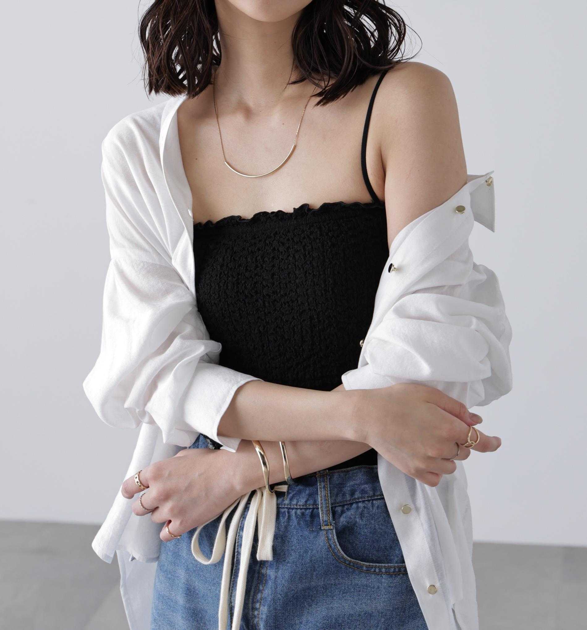 カップ付ぽこぽこキャミソール クロ