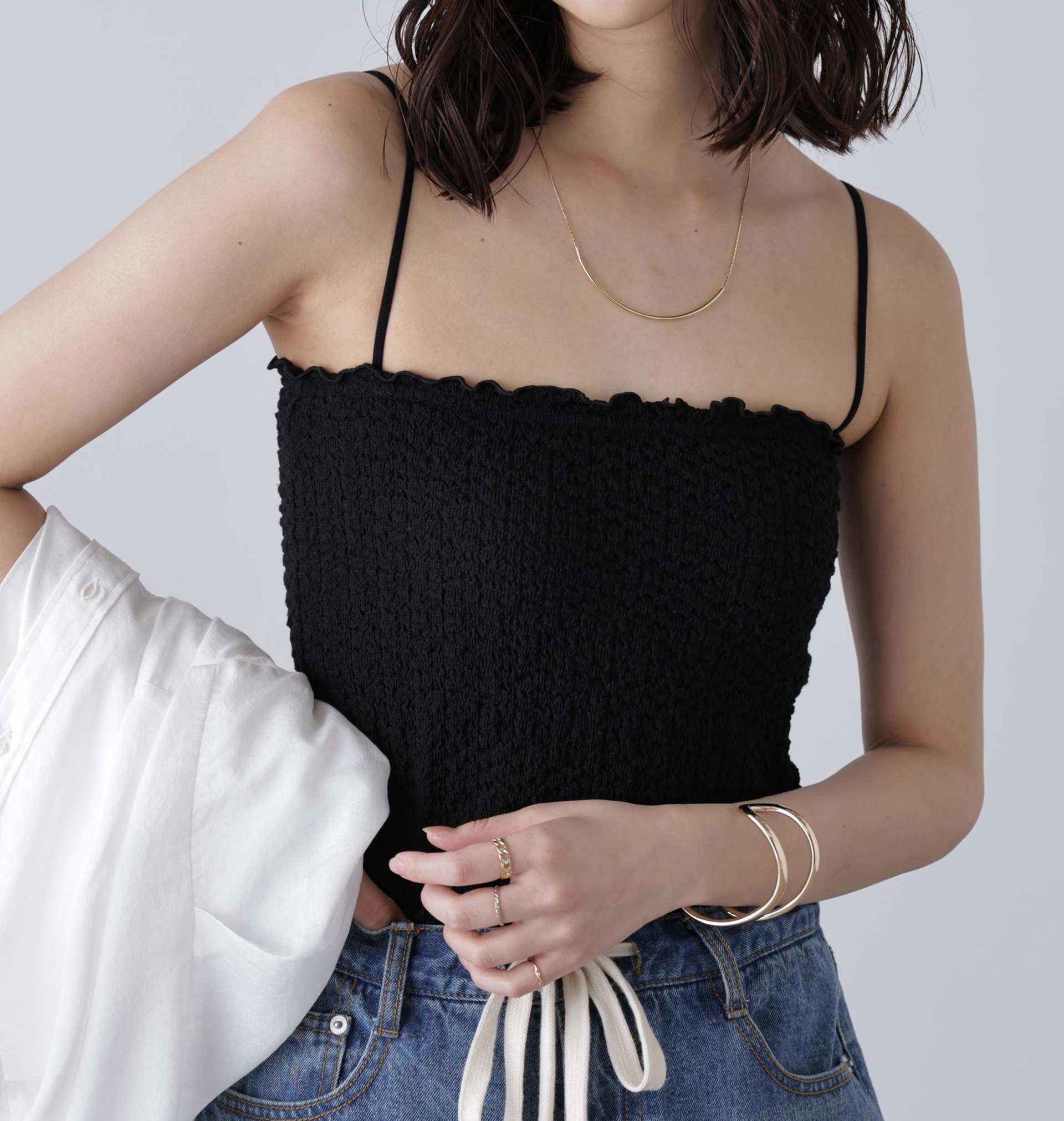 カップ付ぽこぽこキャミソール クロ