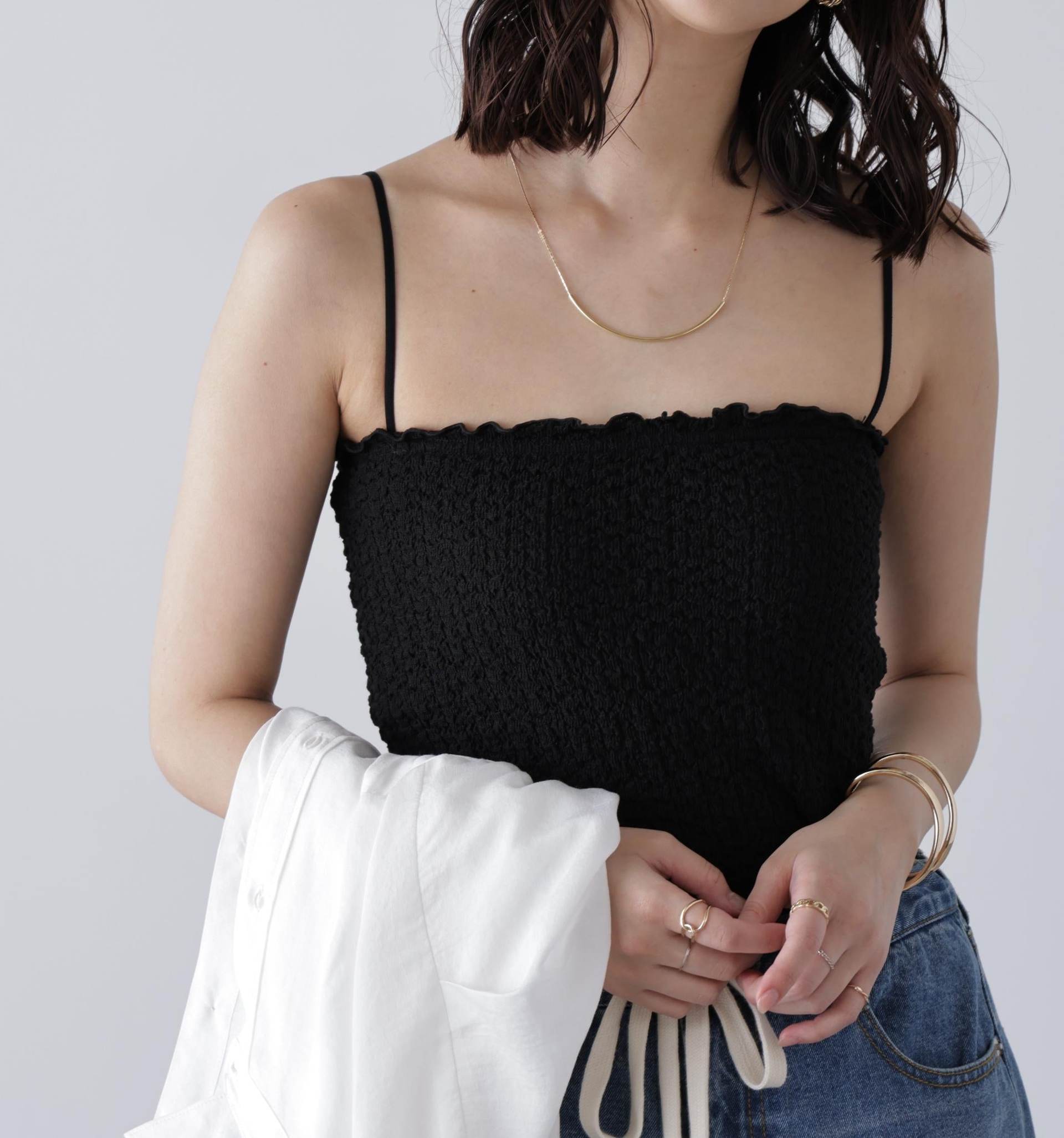 カップ付ぽこぽこキャミソール クロ