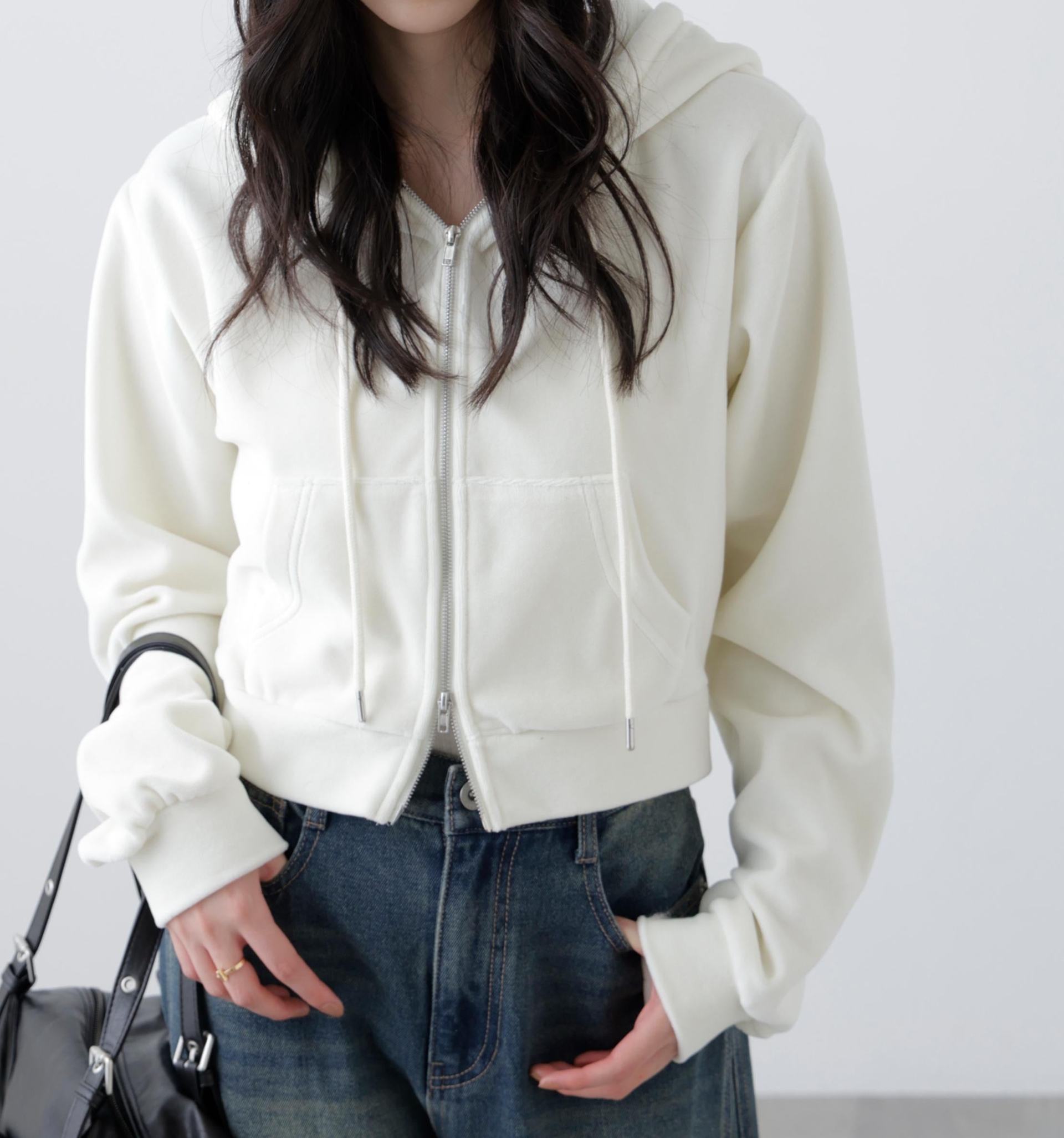 Wジップベロアパーカー オフ白