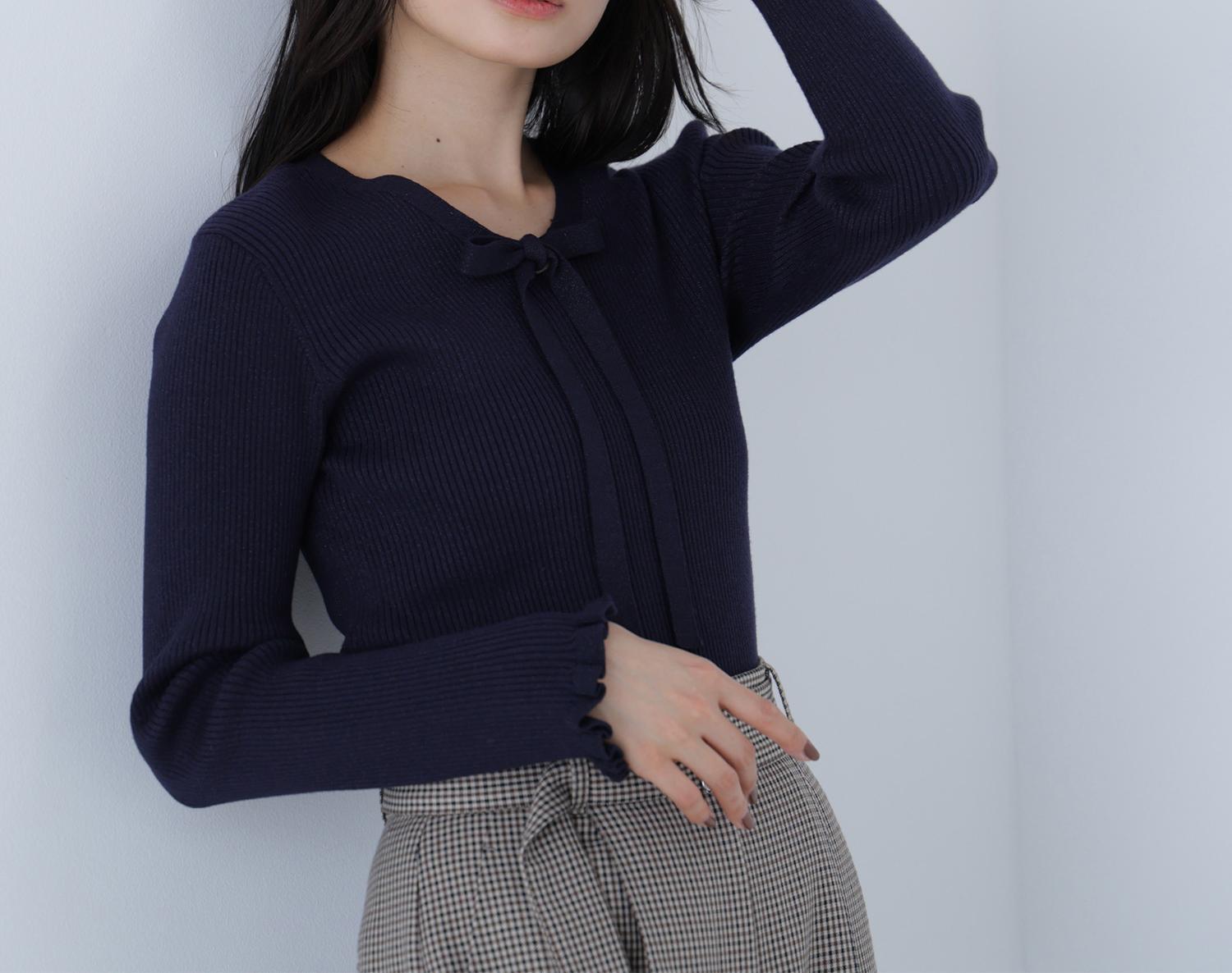 ラメリブボウタイニット ネイビー