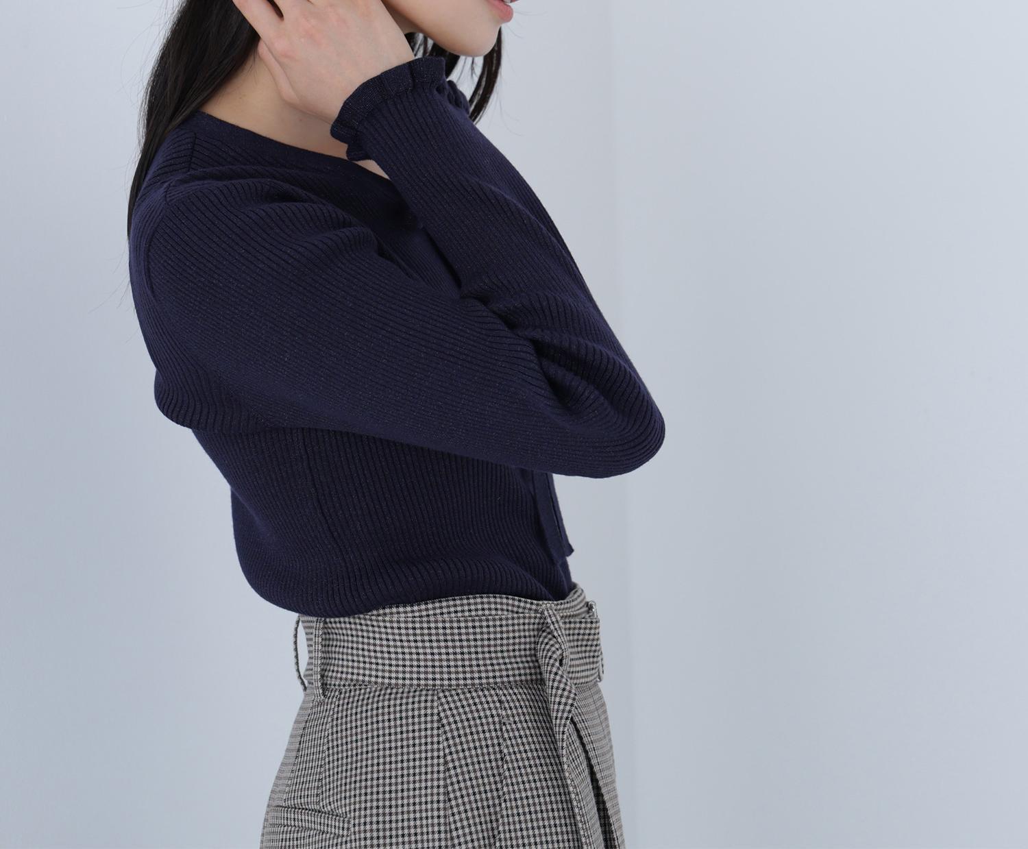 ラメリブボウタイニット ネイビー