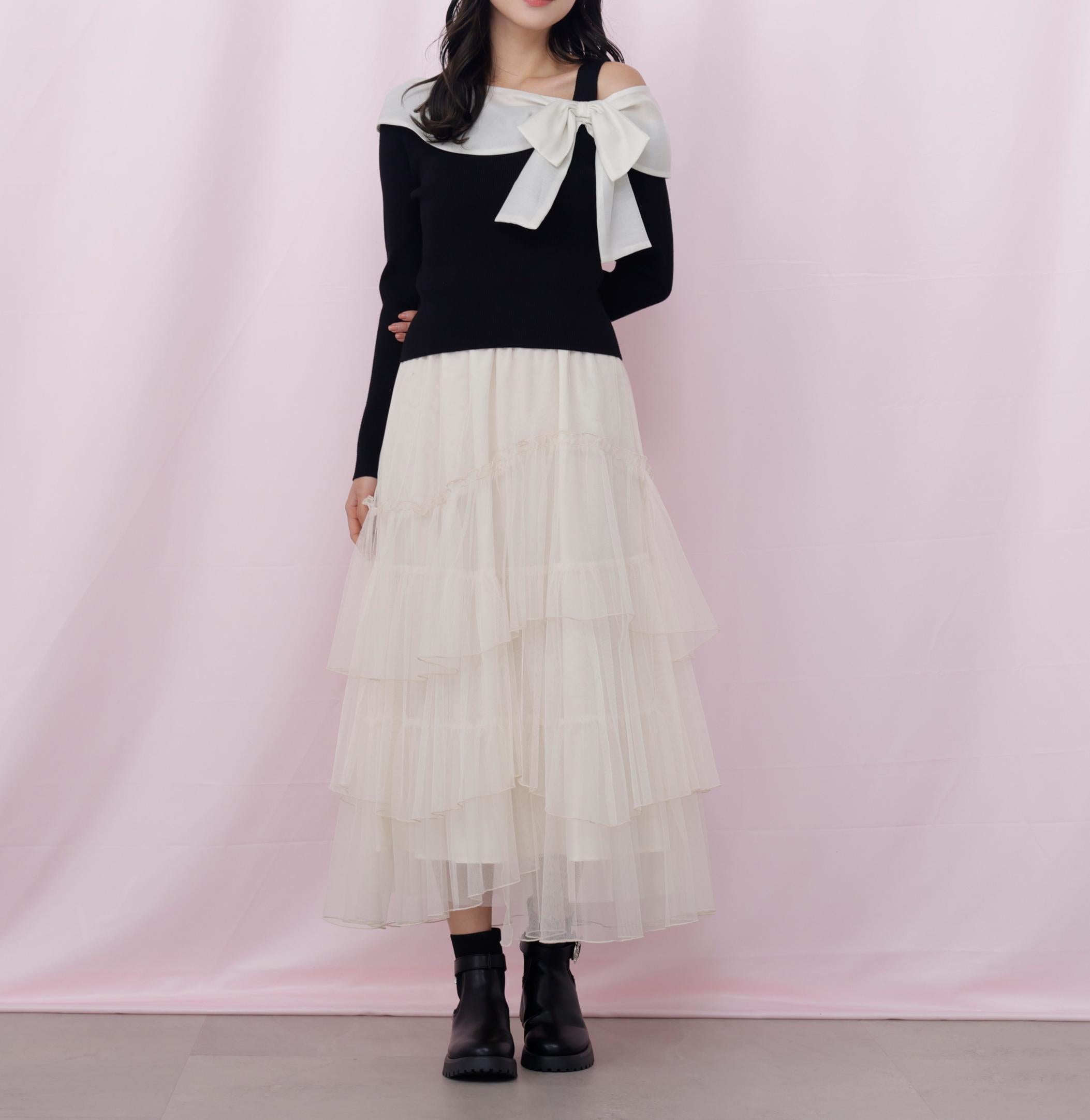チュールランダムティアードスカート エクリュ