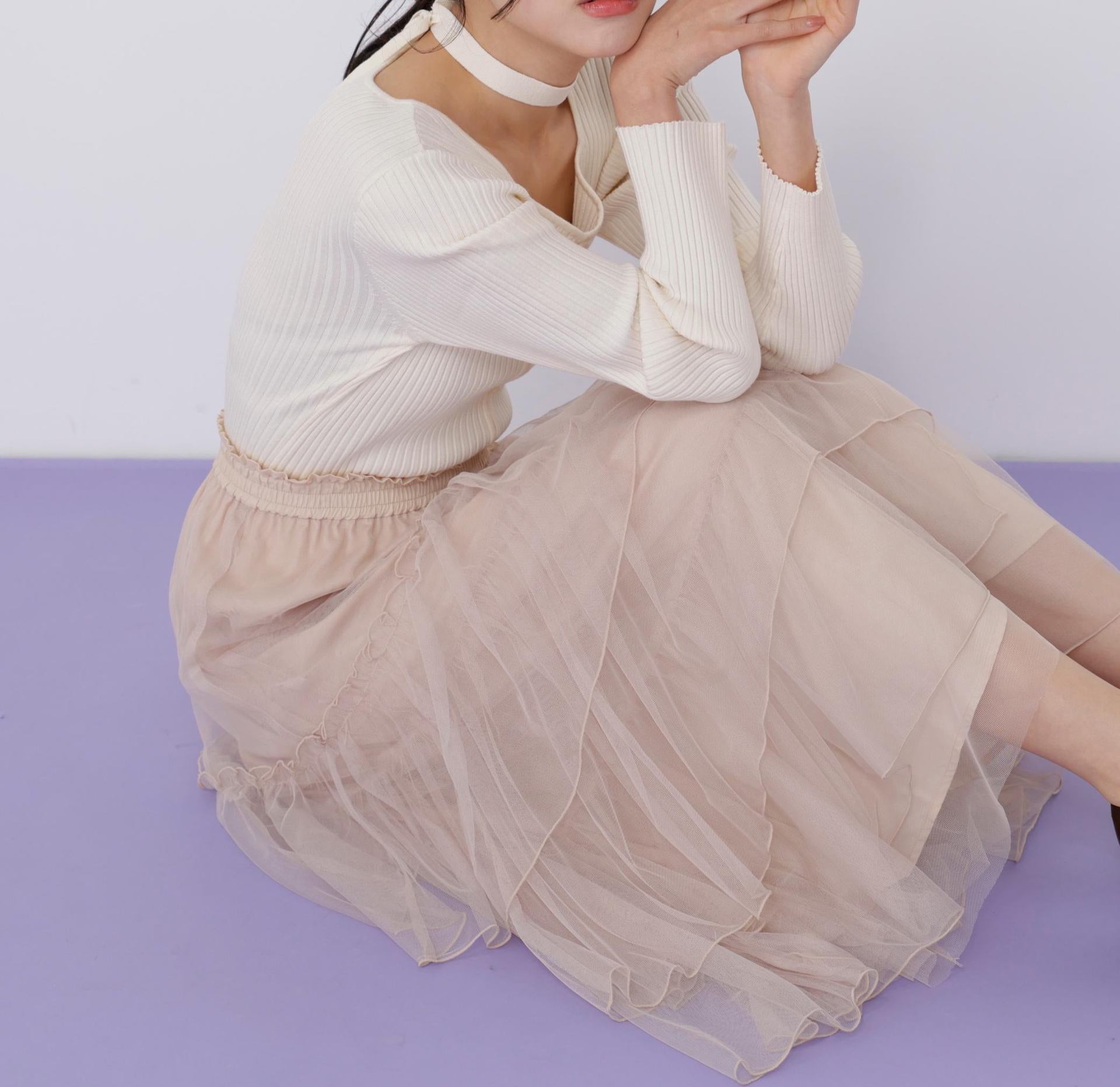 チュールランダムティアードスカート ピンク