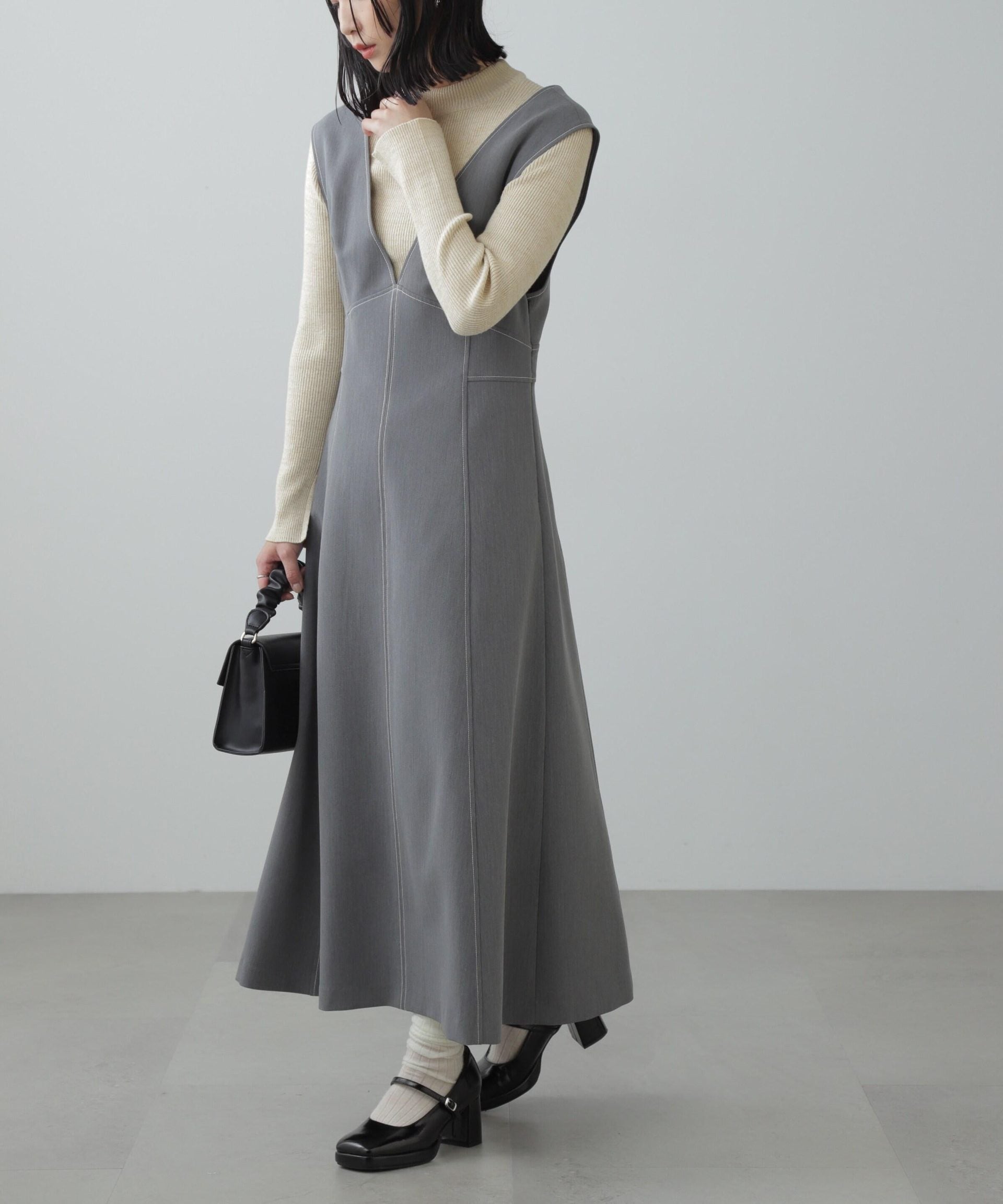 配色ステッチジャンスカ グレー