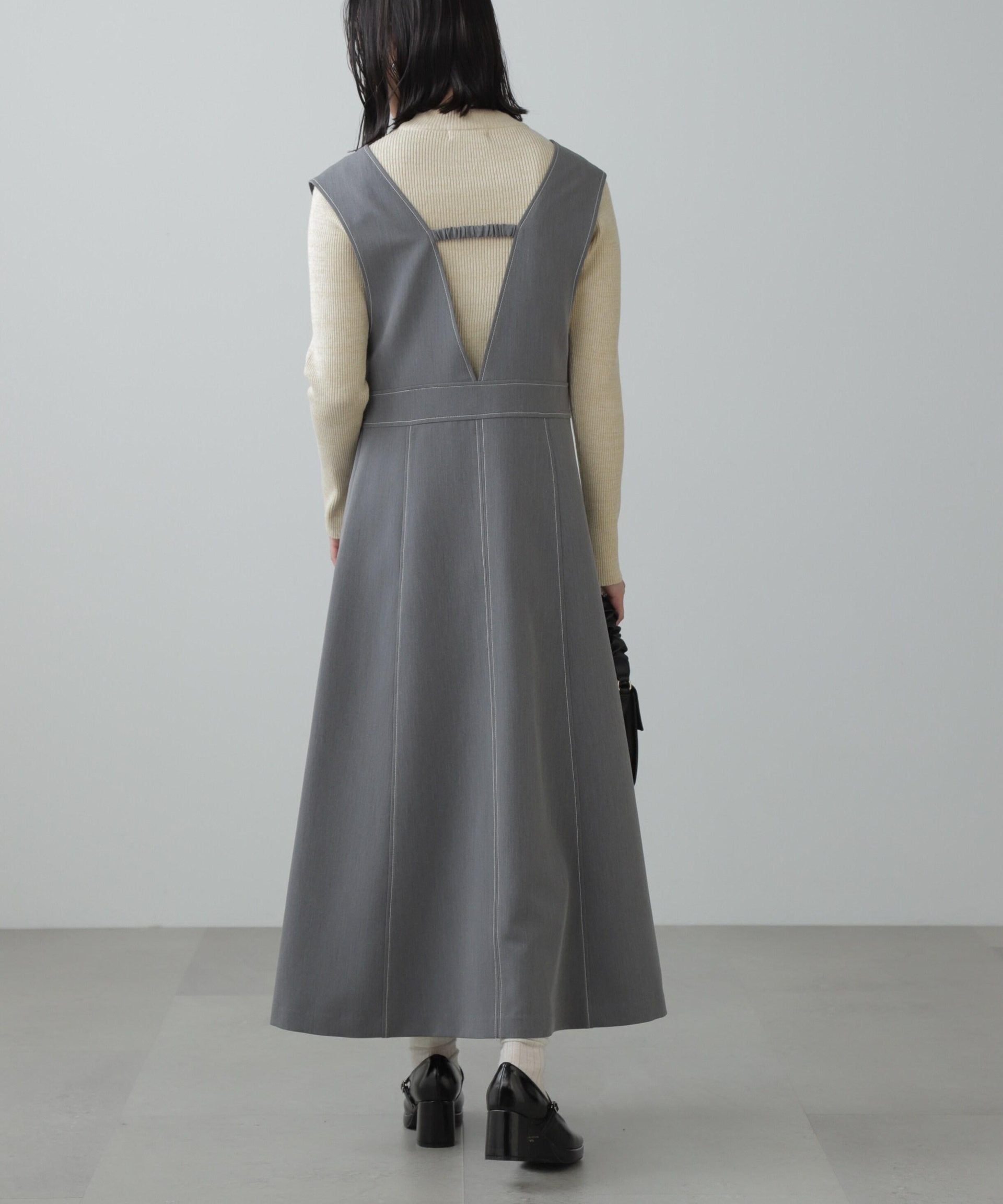 配色ステッチジャンスカ グレー