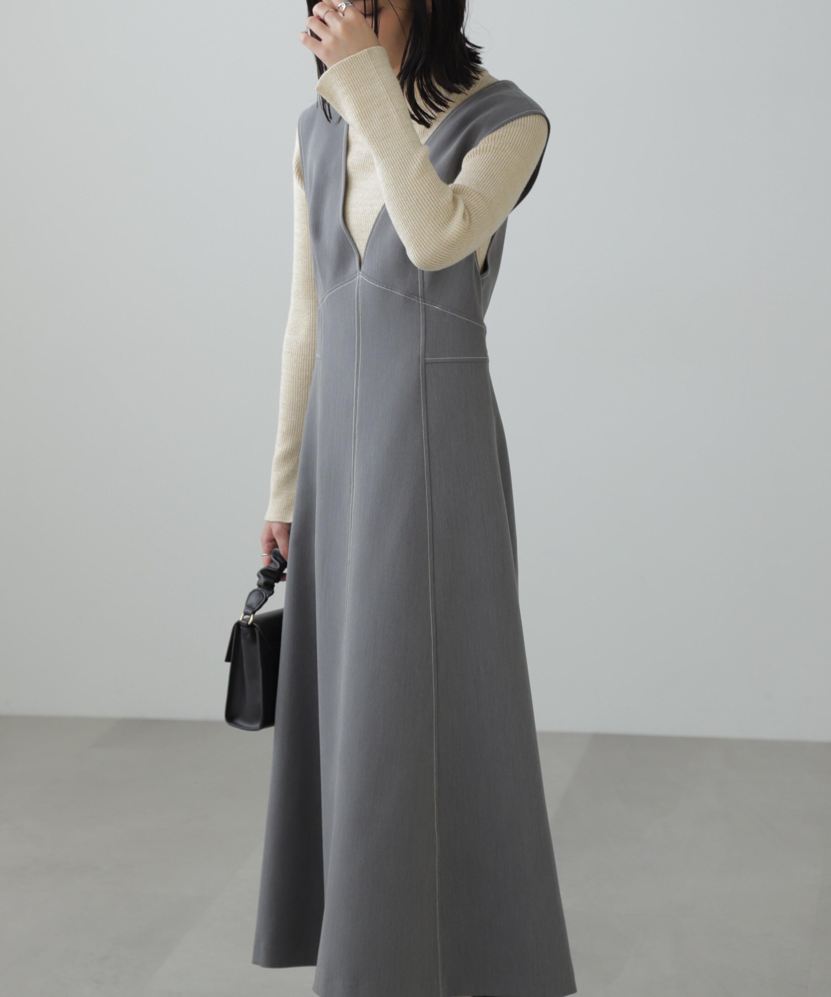 配色ステッチジャンスカ グレー